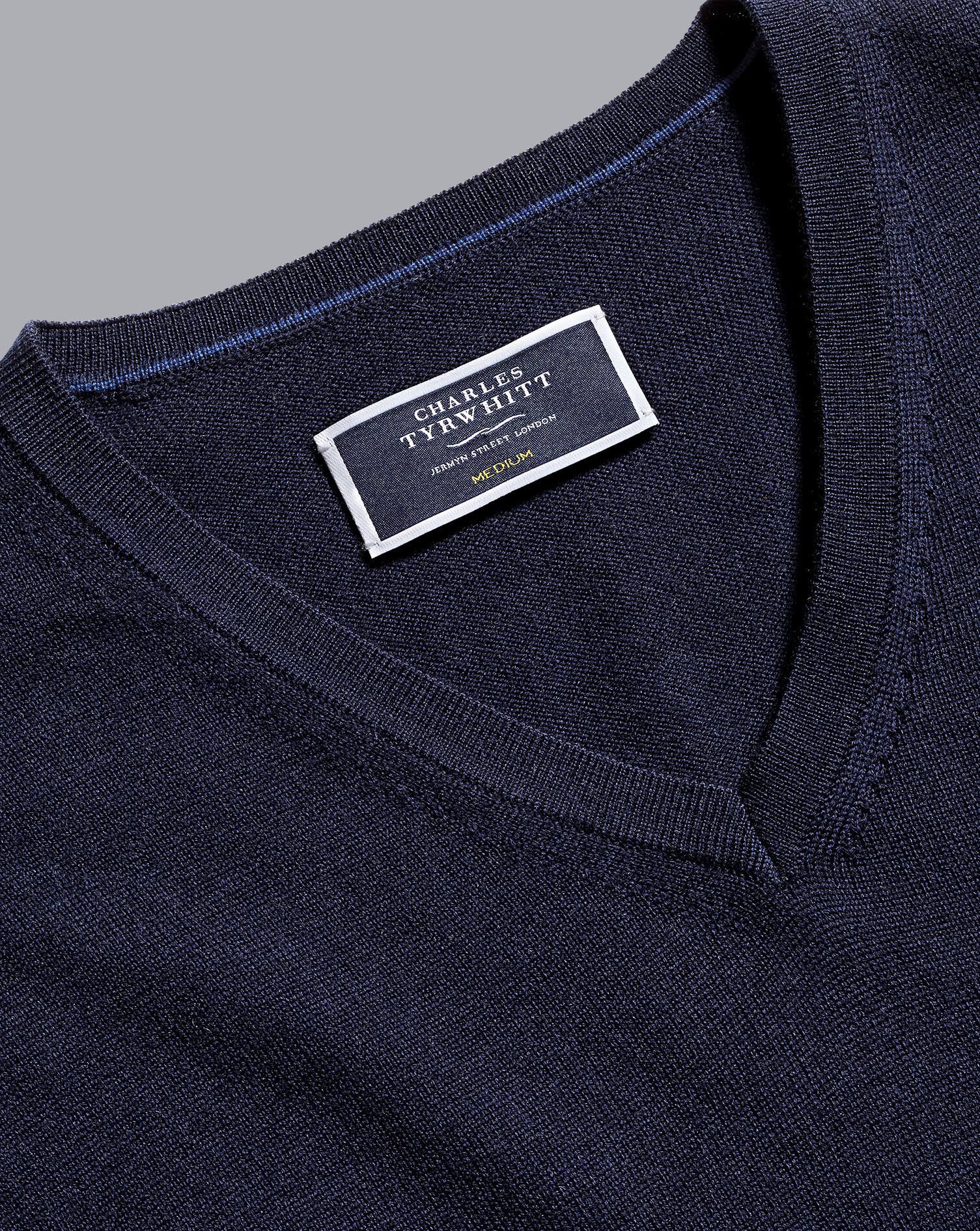 Charles Tyrwhitt Merino V-Neck Sweater - Navy