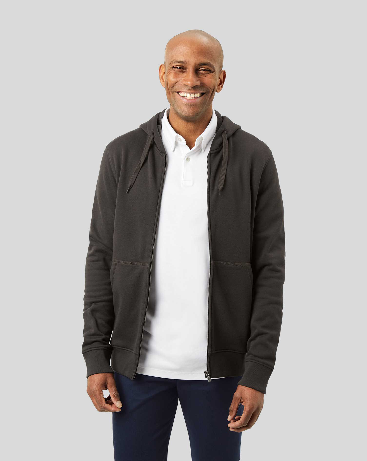 Charles Tyrwhitt Jersey Hooded Zip Through Sweater - Charcoal