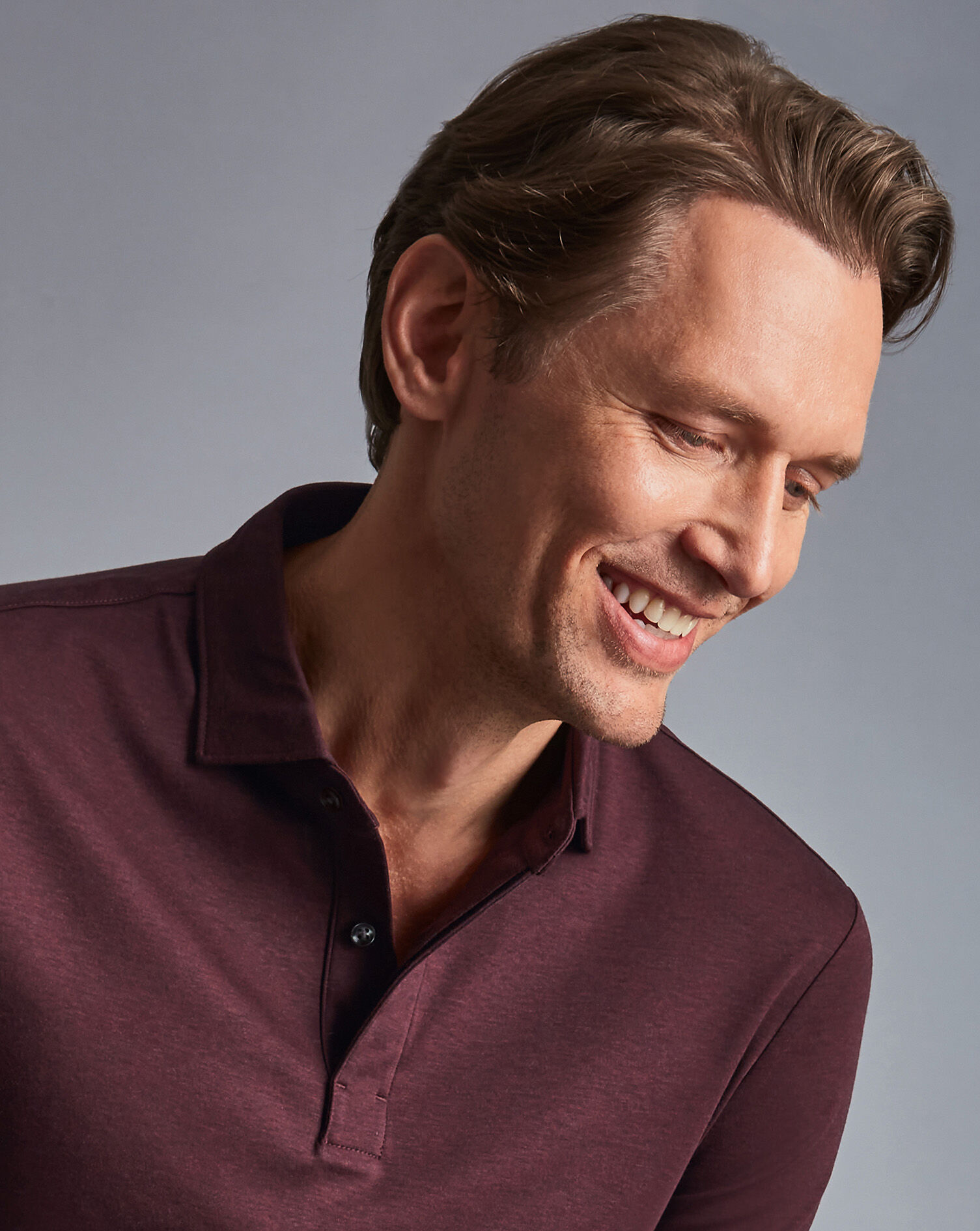 Charles Tyrwhitt Cotton TENCEL™ Mix Long Sleeve Polo - Wine