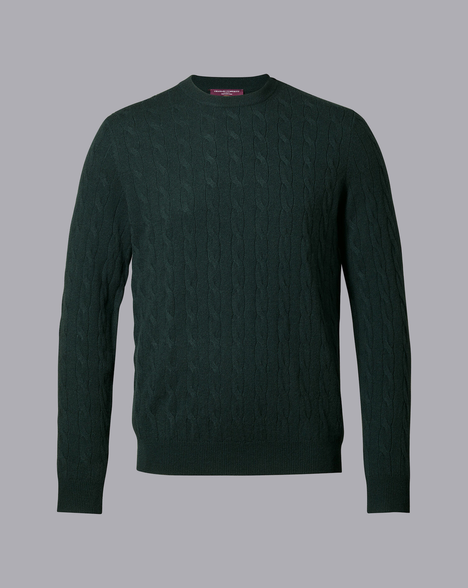 Charles Tyrwhitt Cashmere Cable Knit Crew Neck Sweater - Forest Green