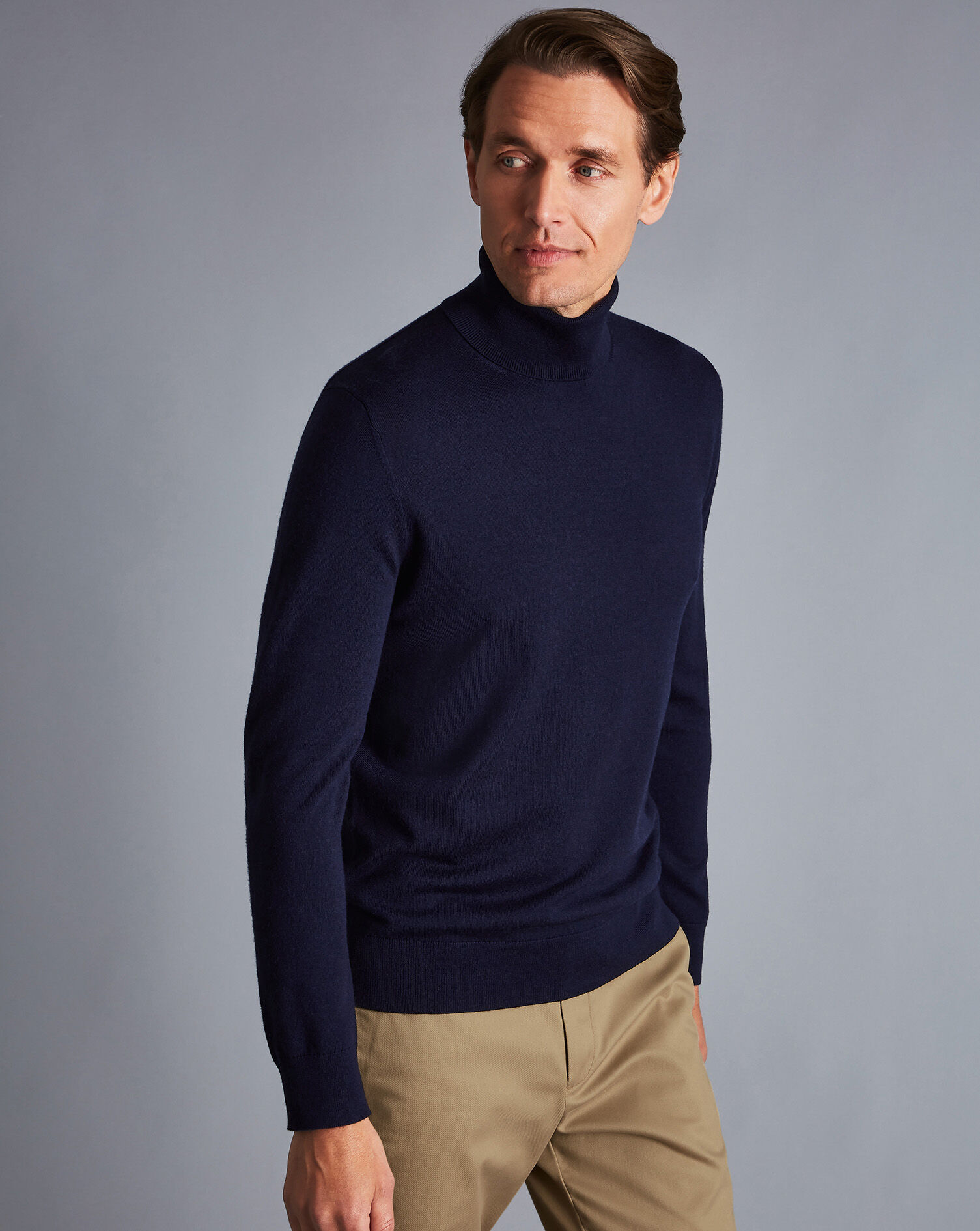 Charles Tyrwhitt Merino Roll Neck Sweater - Navy