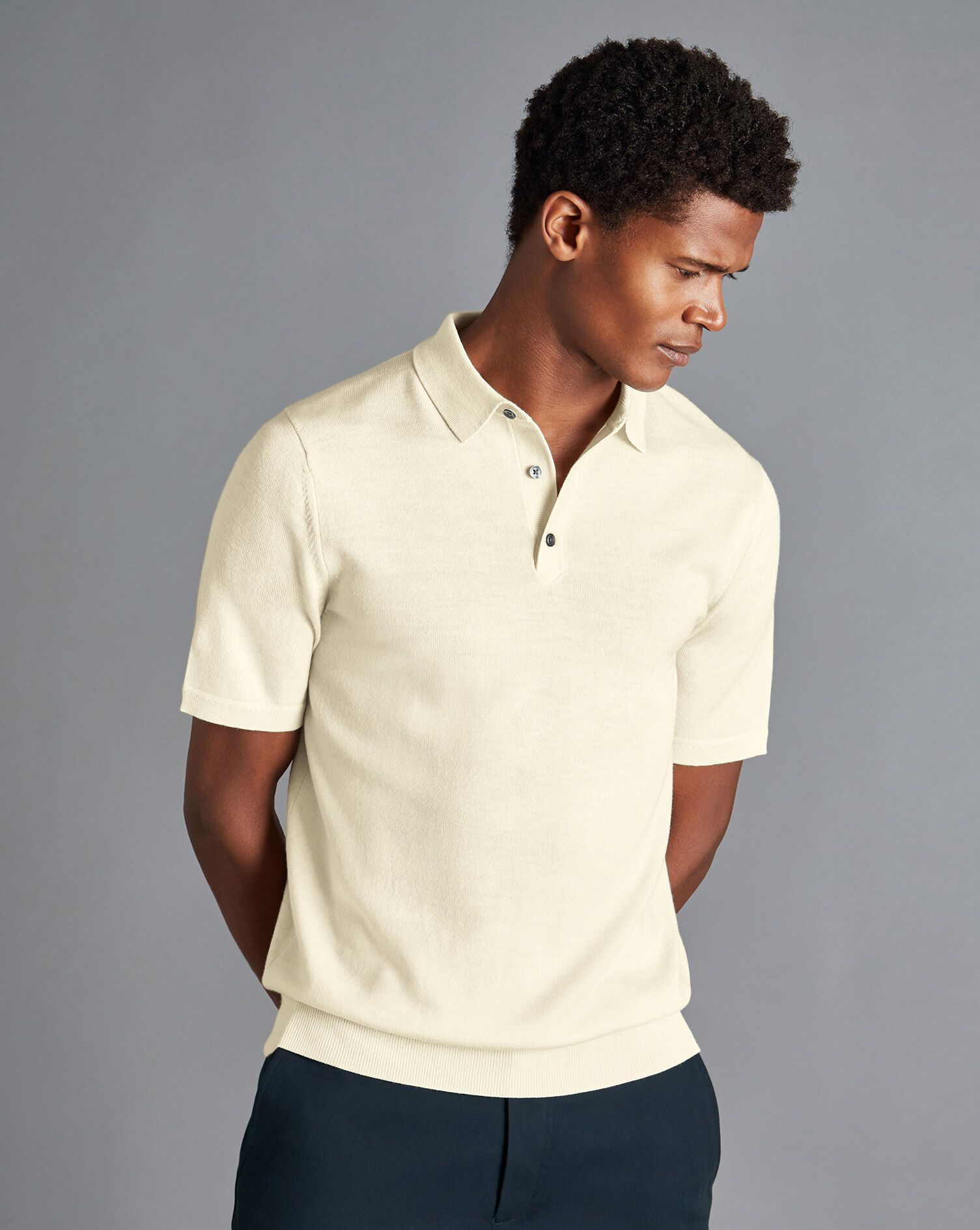 Charles Tyrwhitt Merino Short Sleeve Polo Sweater - Cream