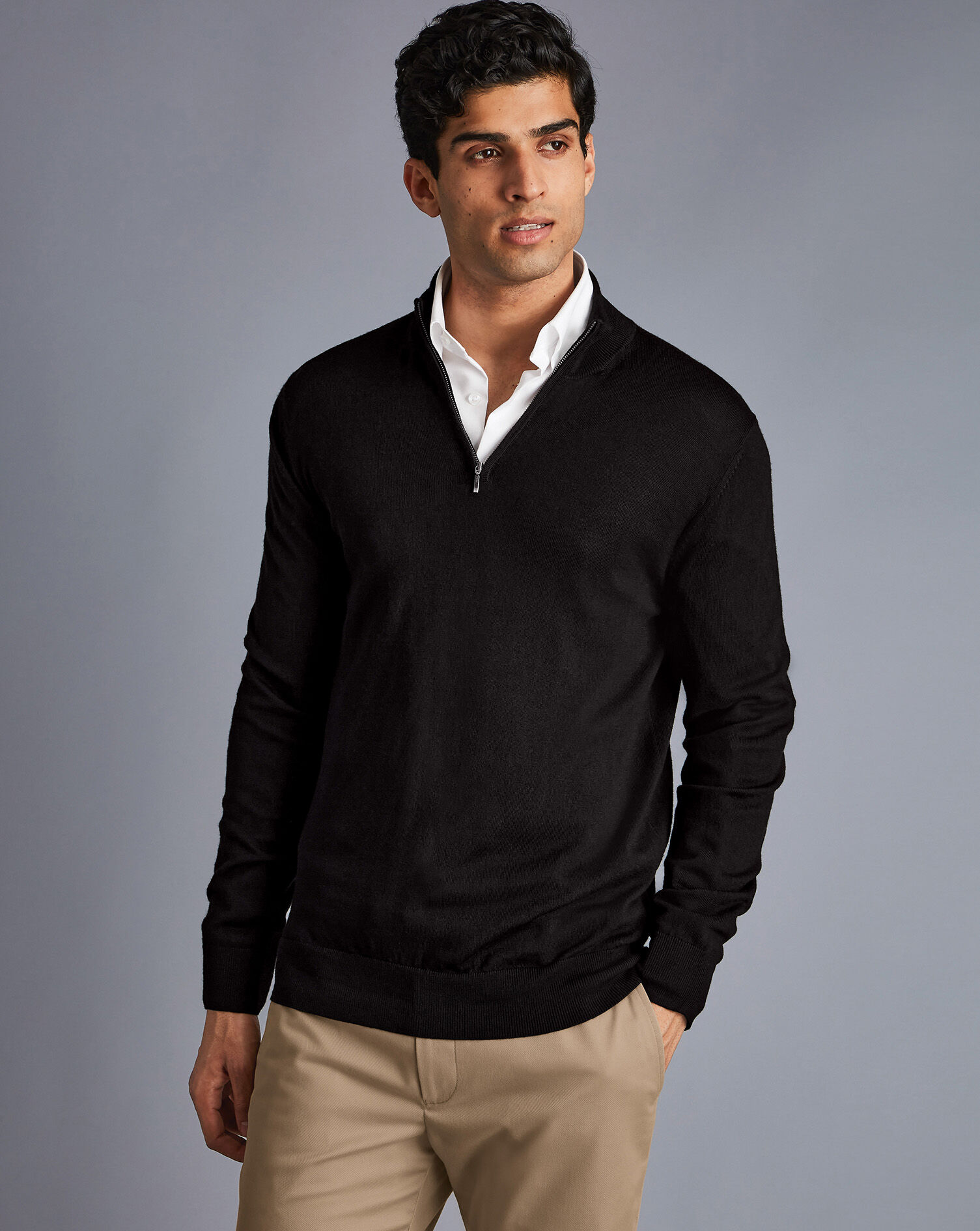 Charles Tyrwhitt Merino Zip Neck Sweater - Black