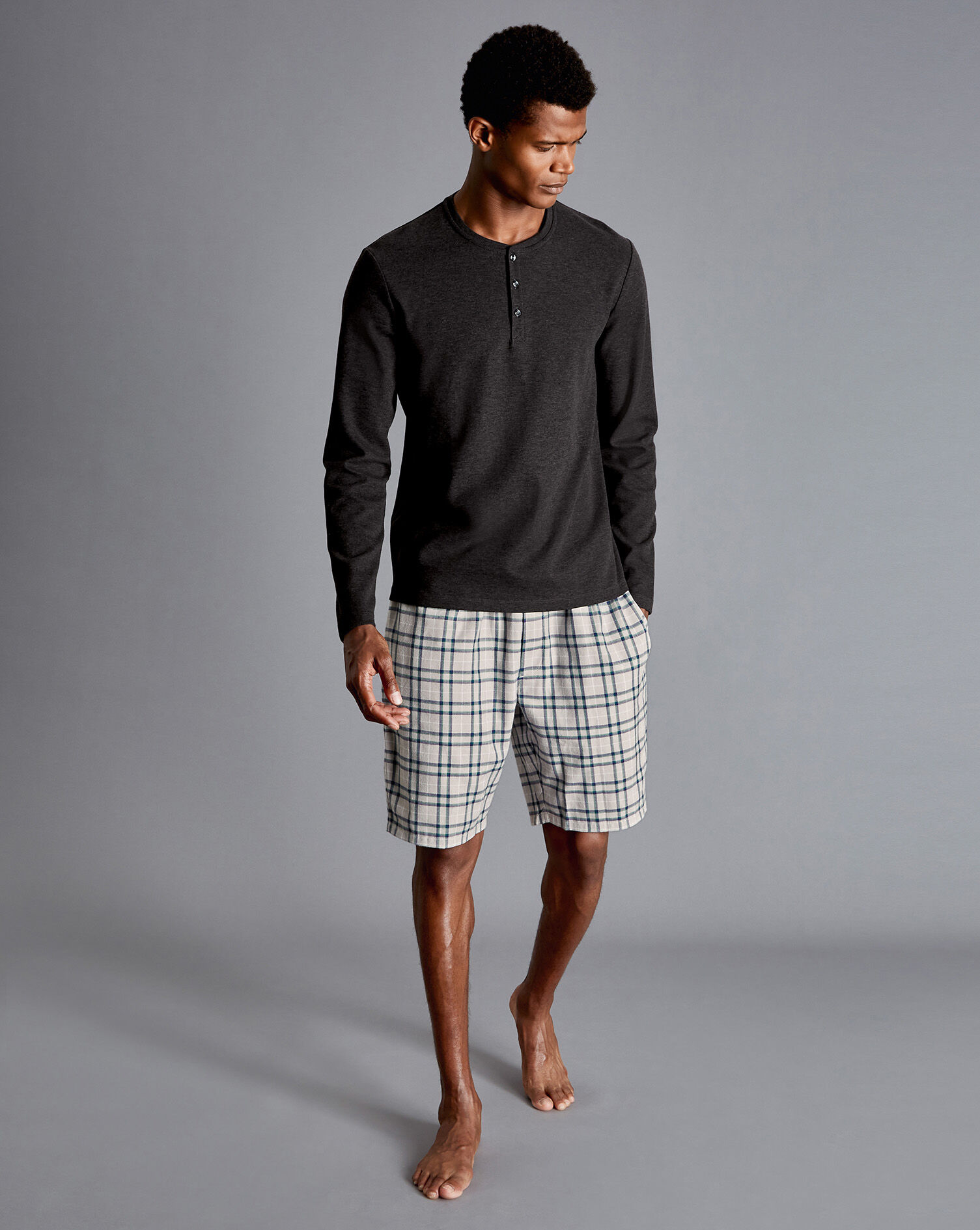 Charles Tyrwhitt Henley Long Sleeve Pajama Top - Charcoal