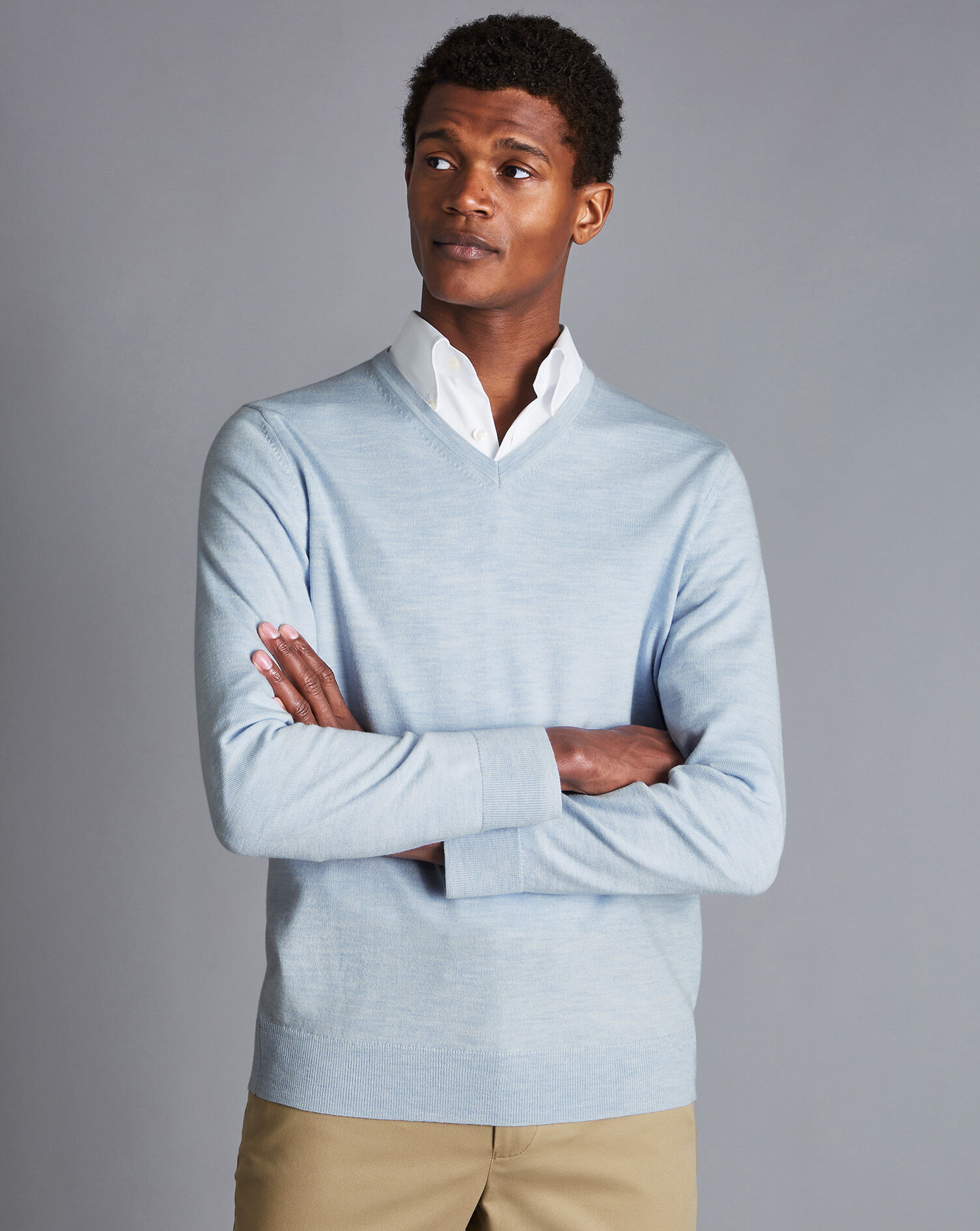 Charles Tyrwhitt Merino V-Neck Sweater - Light Blue