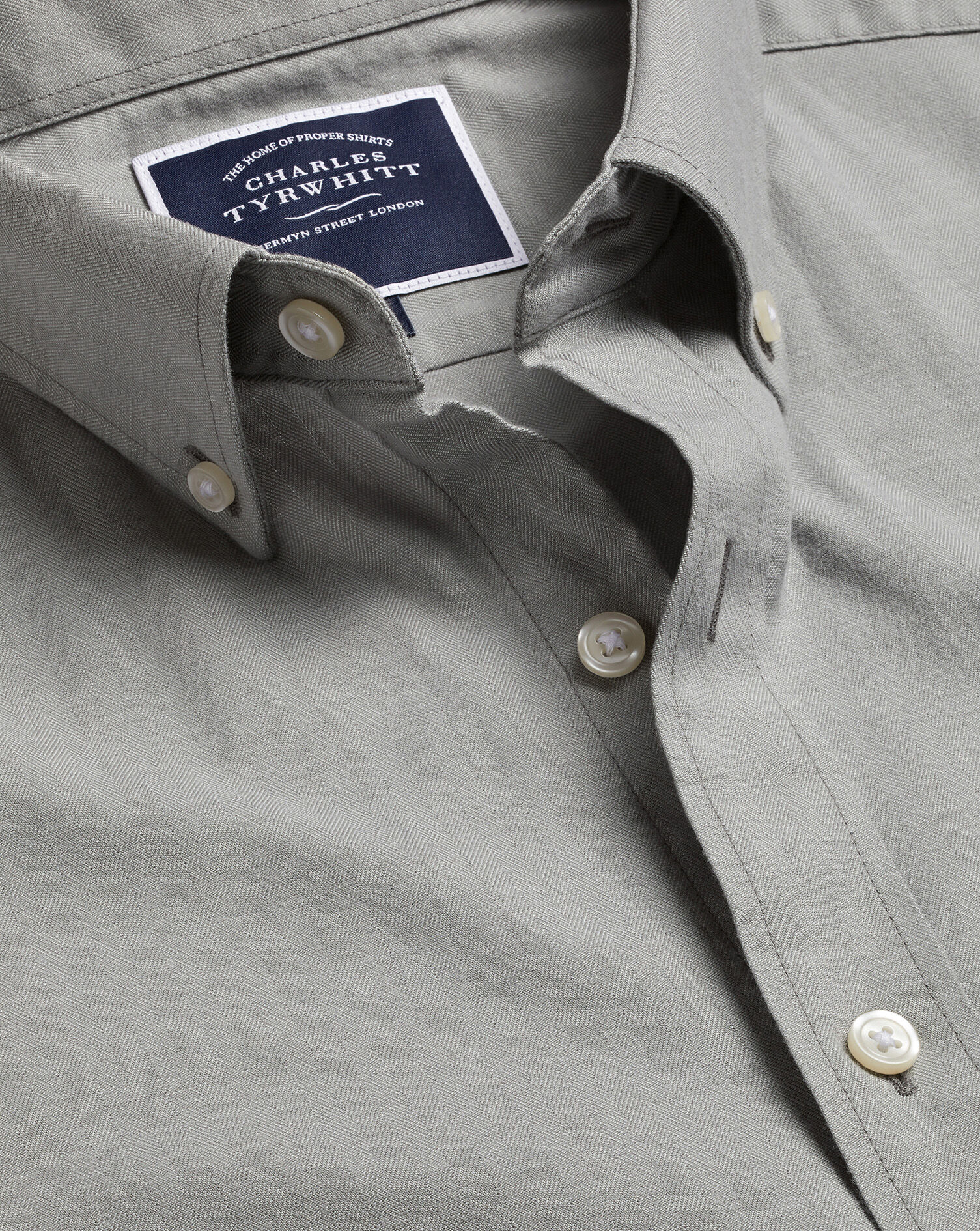 Charles Tyrwhitt Button-Down Collar Chambray Herringbone Shirt - Light Grey