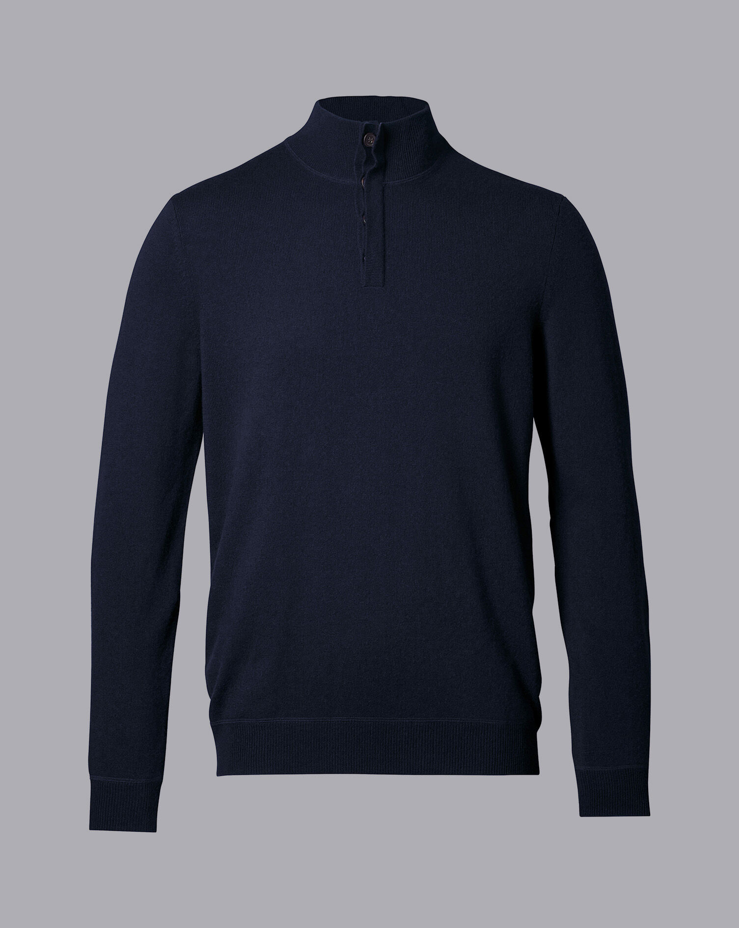 Charles Tyrwhitt Merino Cashmere Button Neck Sweater - Navy