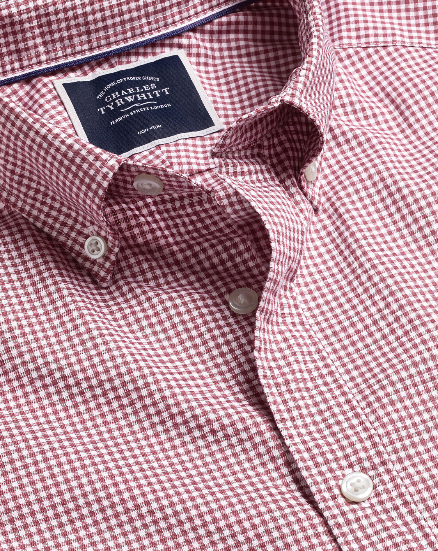 Charles Tyrwhitt Button-Down Collar Non-Iron Stretch Mini Gingham Check Shirt - Cherry Pink
