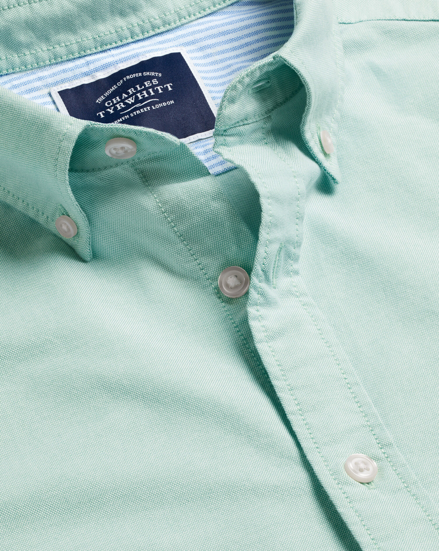 Charles Tyrwhitt Button-Down Collar Washed Oxford Shirt - Aqua Green