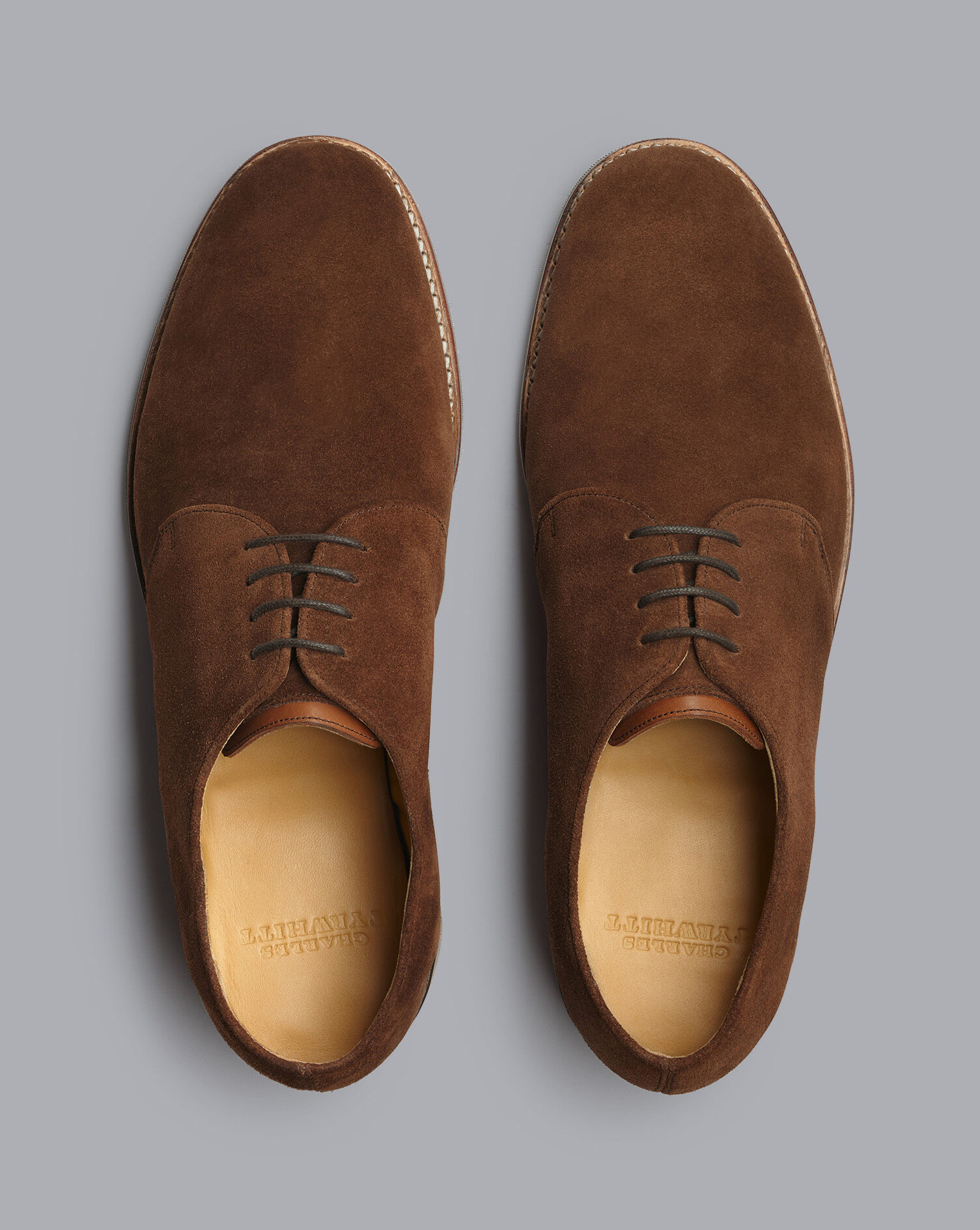 Charles Tyrwhitt Rubber Sole Suede Derby Shoes - Walnut Brown