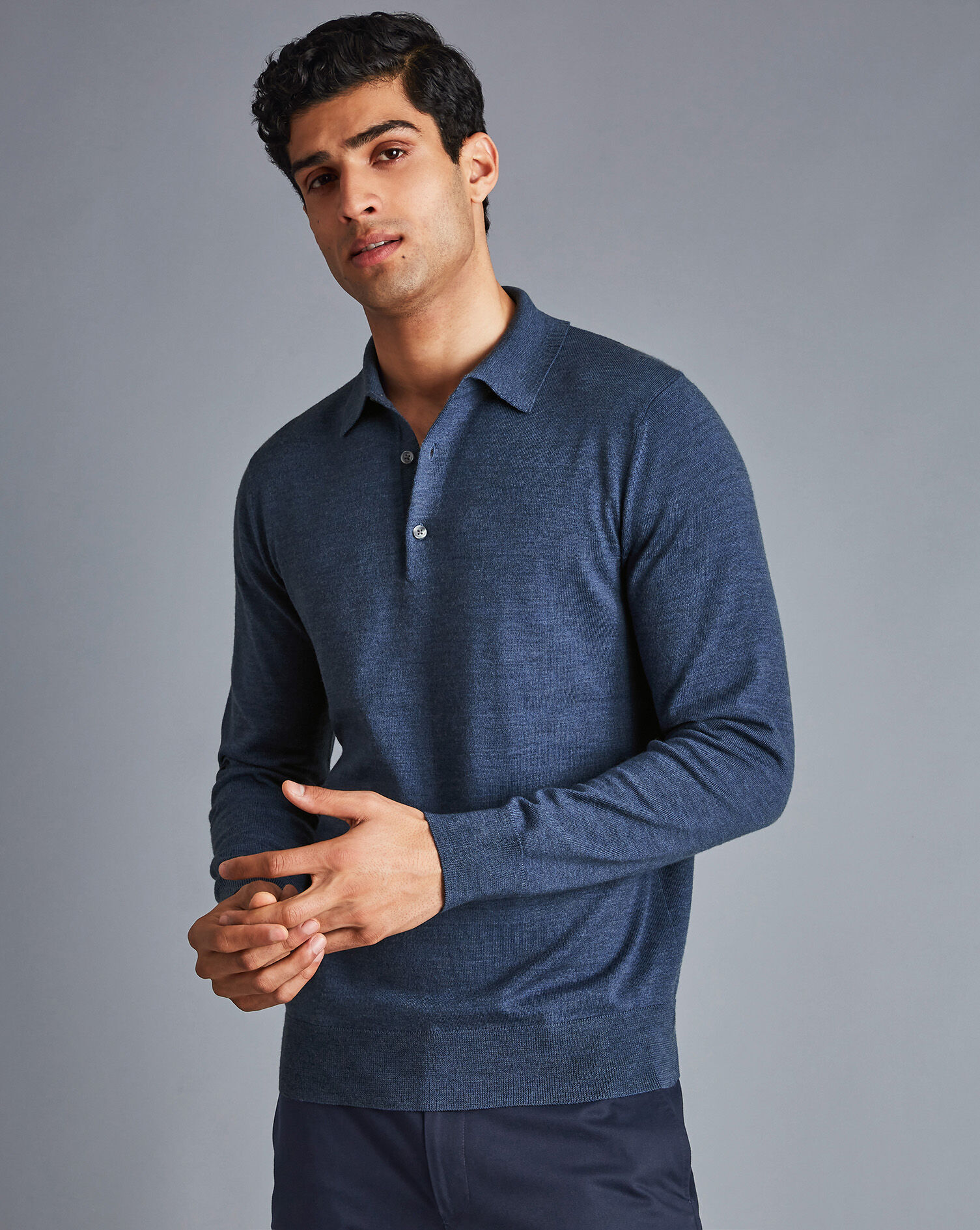 Charles Tyrwhitt Merino Polo Sweater - Indigo