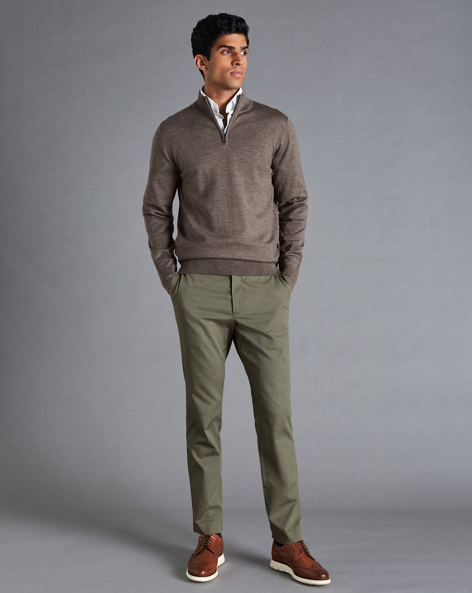 Charles Tyrwhitt Cotton TENCEL™ Stretch Pants - Taupe