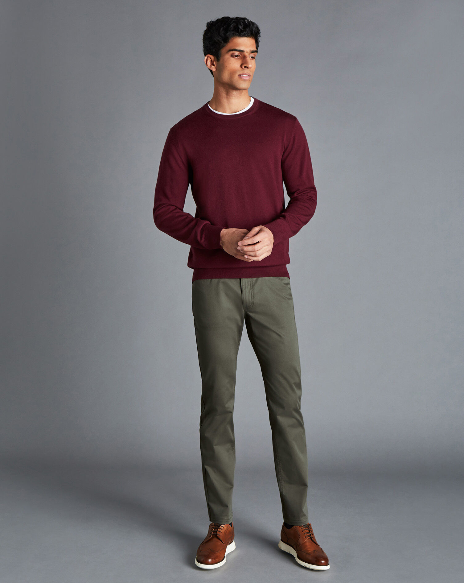 Charles Tyrwhitt Cotton Stretch 5-Pocket Pants - Olive Green