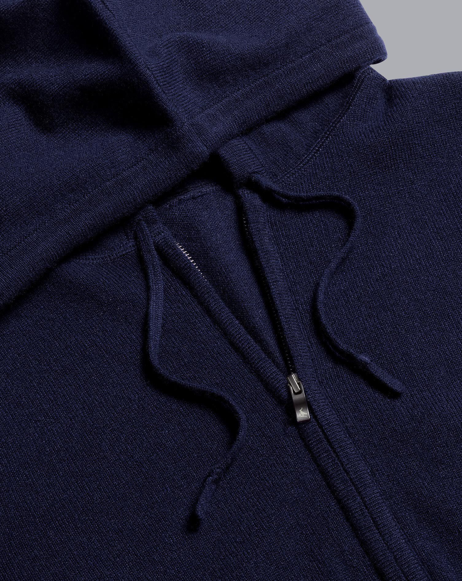 Charles Tyrwhitt Merino Cashmere Hooded Zip Through Sweater - Navy