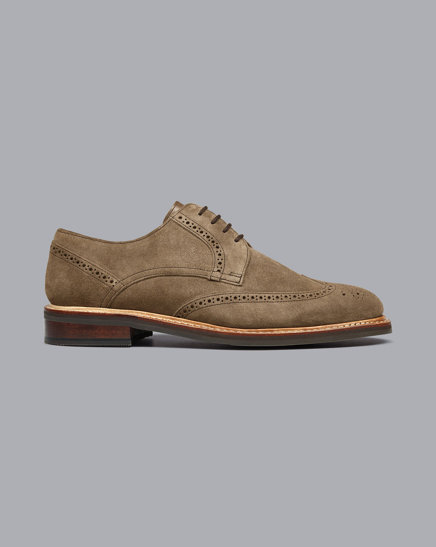 Charles Tyrwhitt Rubber Sole Suede Derby Brogue Shoes - Taupe