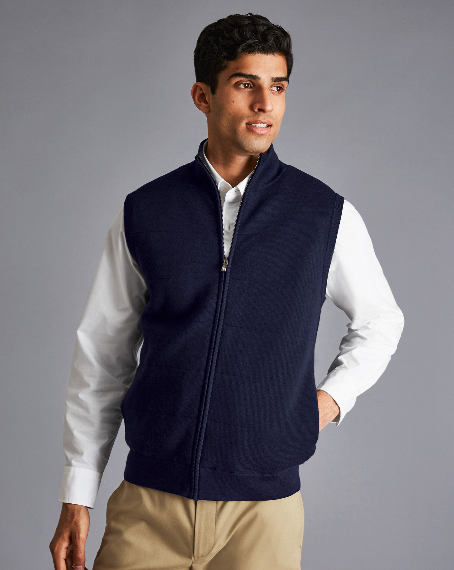 Charles Tyrwhitt Merino Funnel Neck Vest - Navy