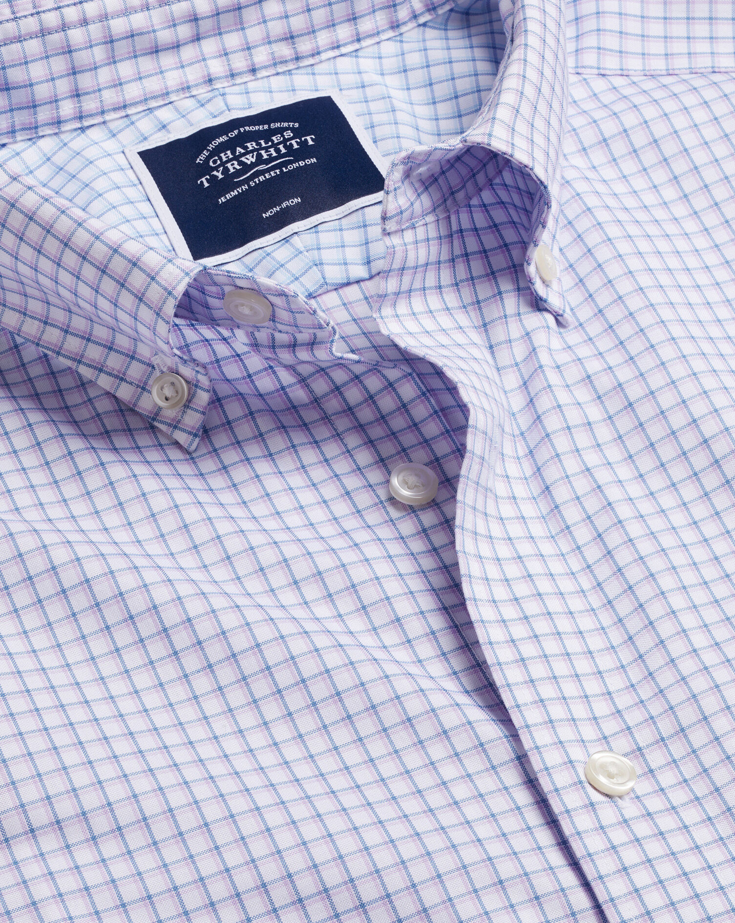 Charles Tyrwhitt Button-Down Collar Non-Iron Cotton Stretch Oxford Shadow Check Shirt - Mauve Purple