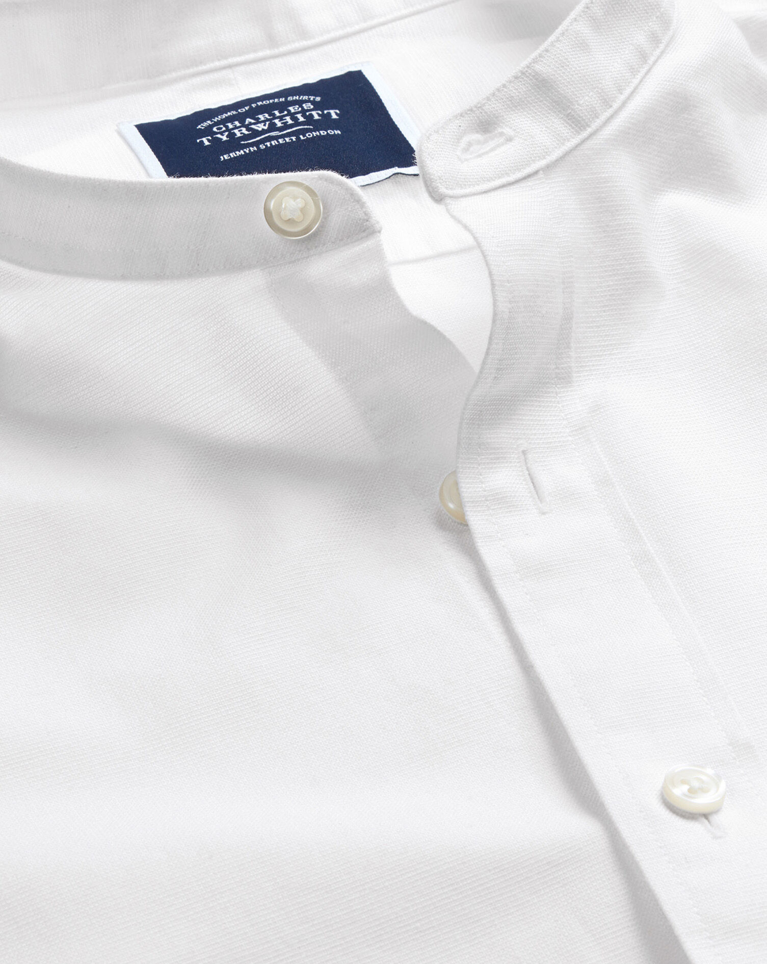 Charles Tyrwhitt Collarless Cotton Linen Shirt - White