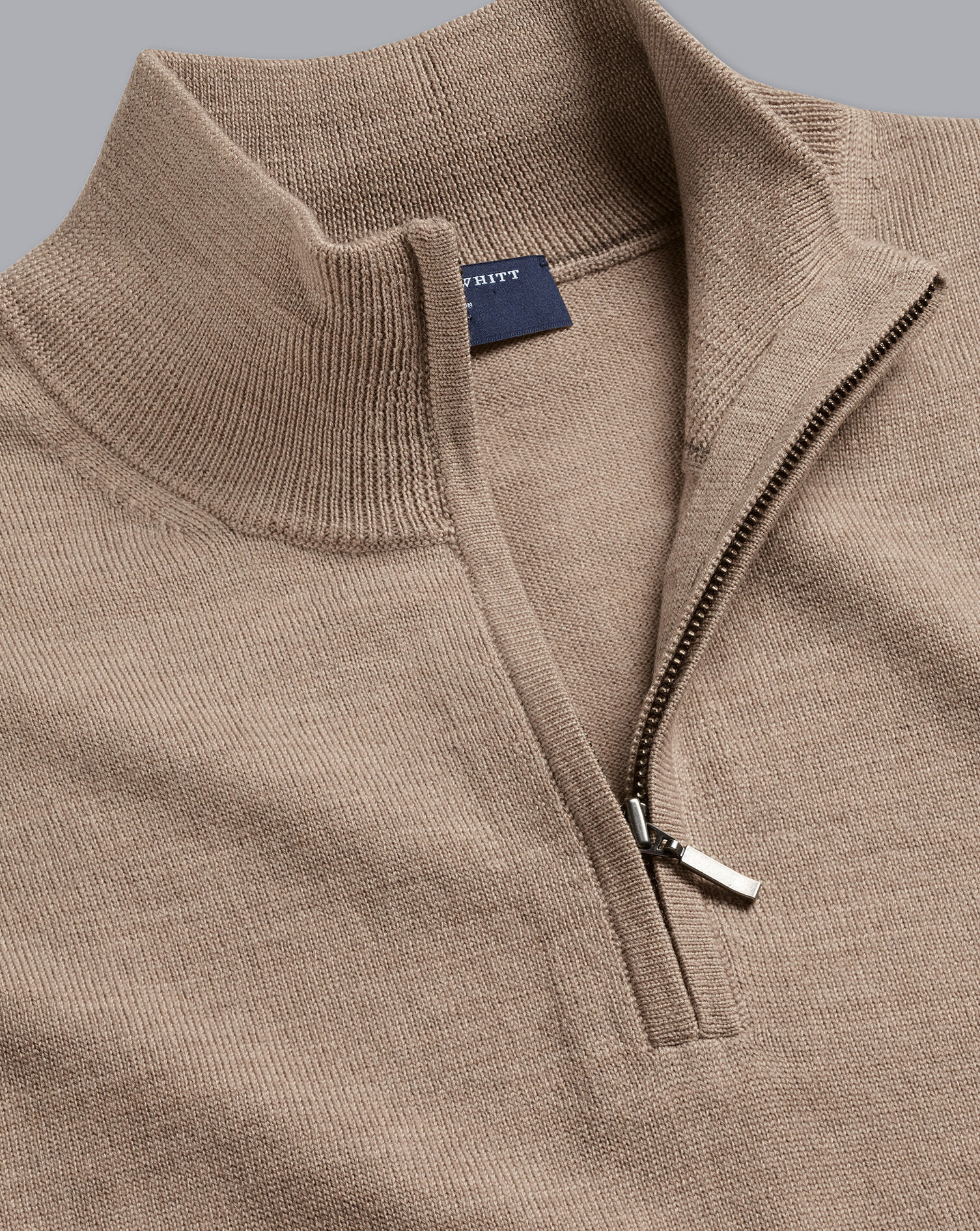 Charles Tyrwhitt Merino Zip Neck Sweater - Oatmeal