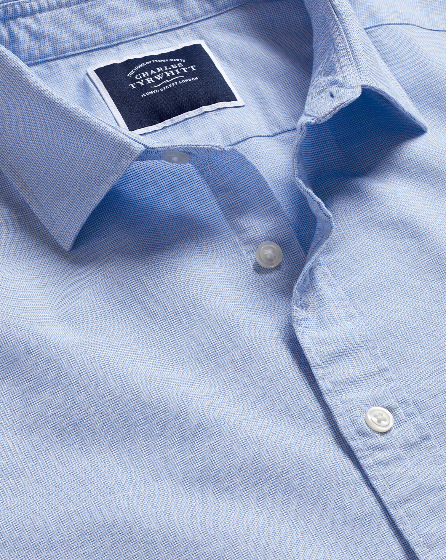 Charles Tyrwhitt Cotton Linen Oxford Short Sleeve Shirt - Cornflower Blue