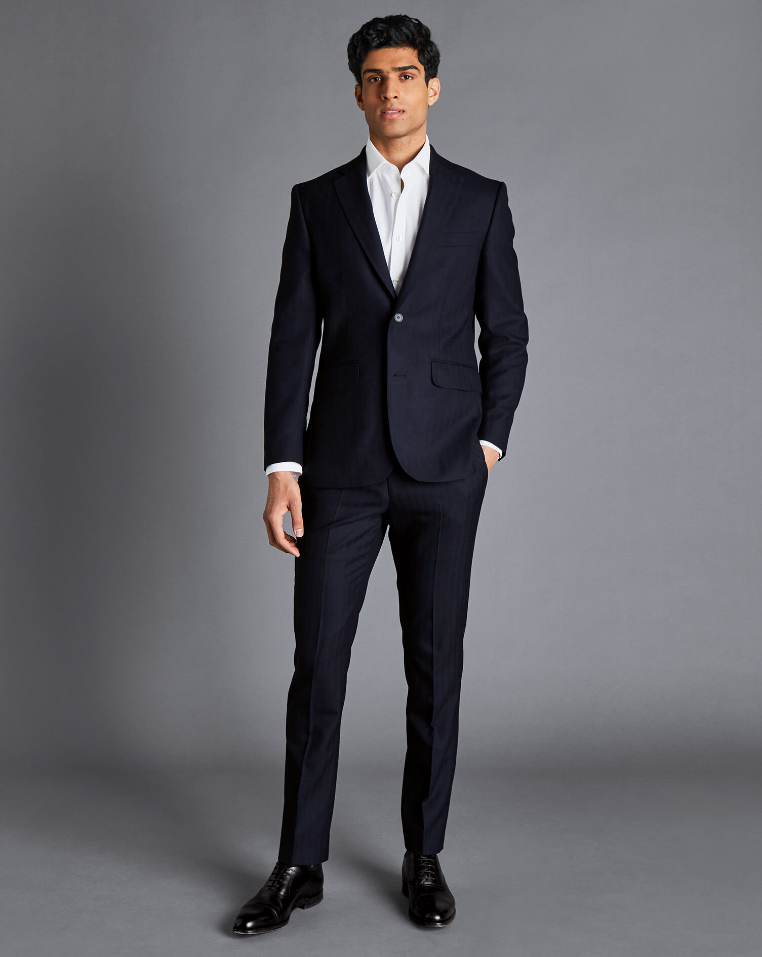 Charles Tyrwhitt British Luxury Herringbone Suit - Dark Navy