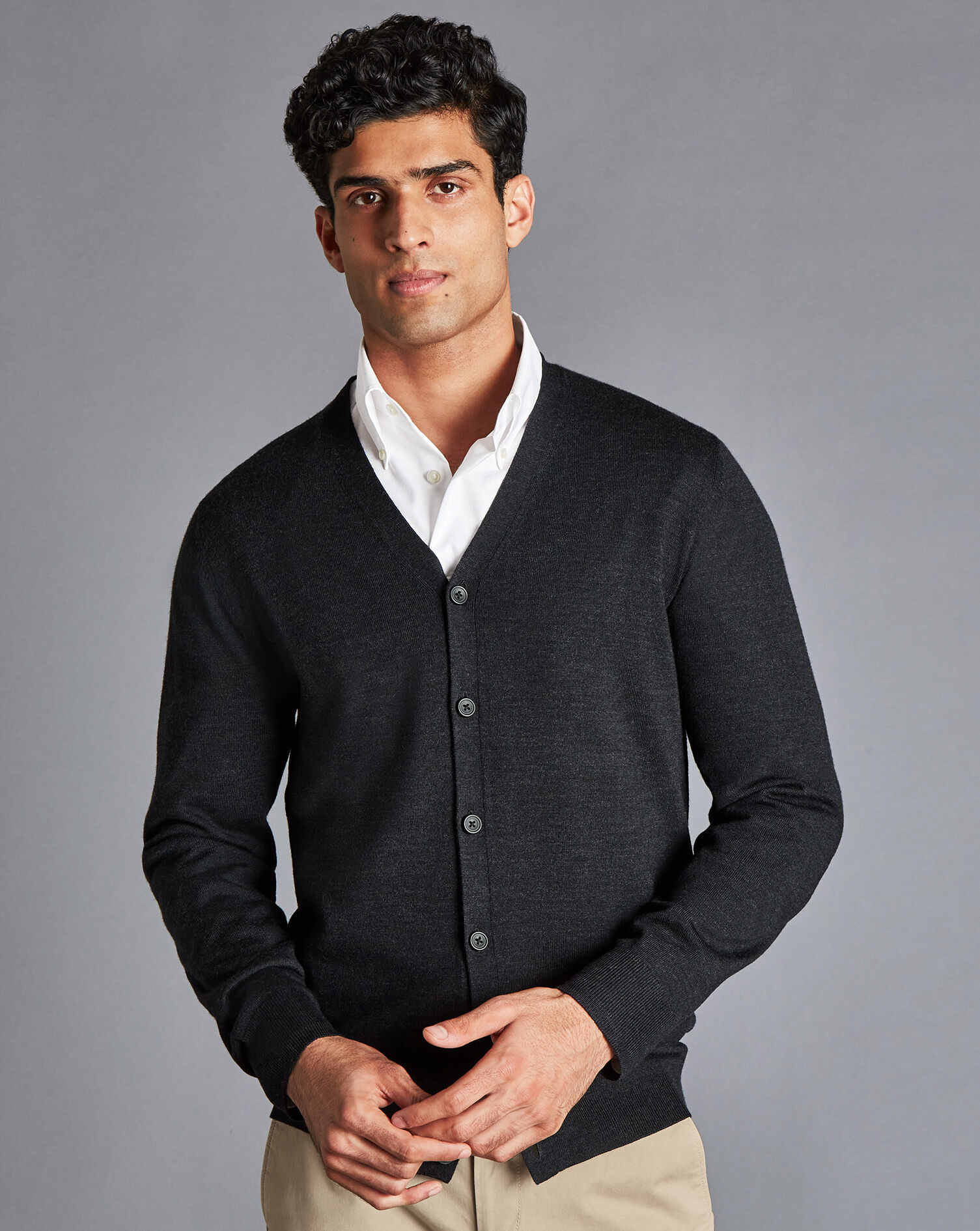 Charles Tyrwhitt Merino Cardigan - Charcoal Grey