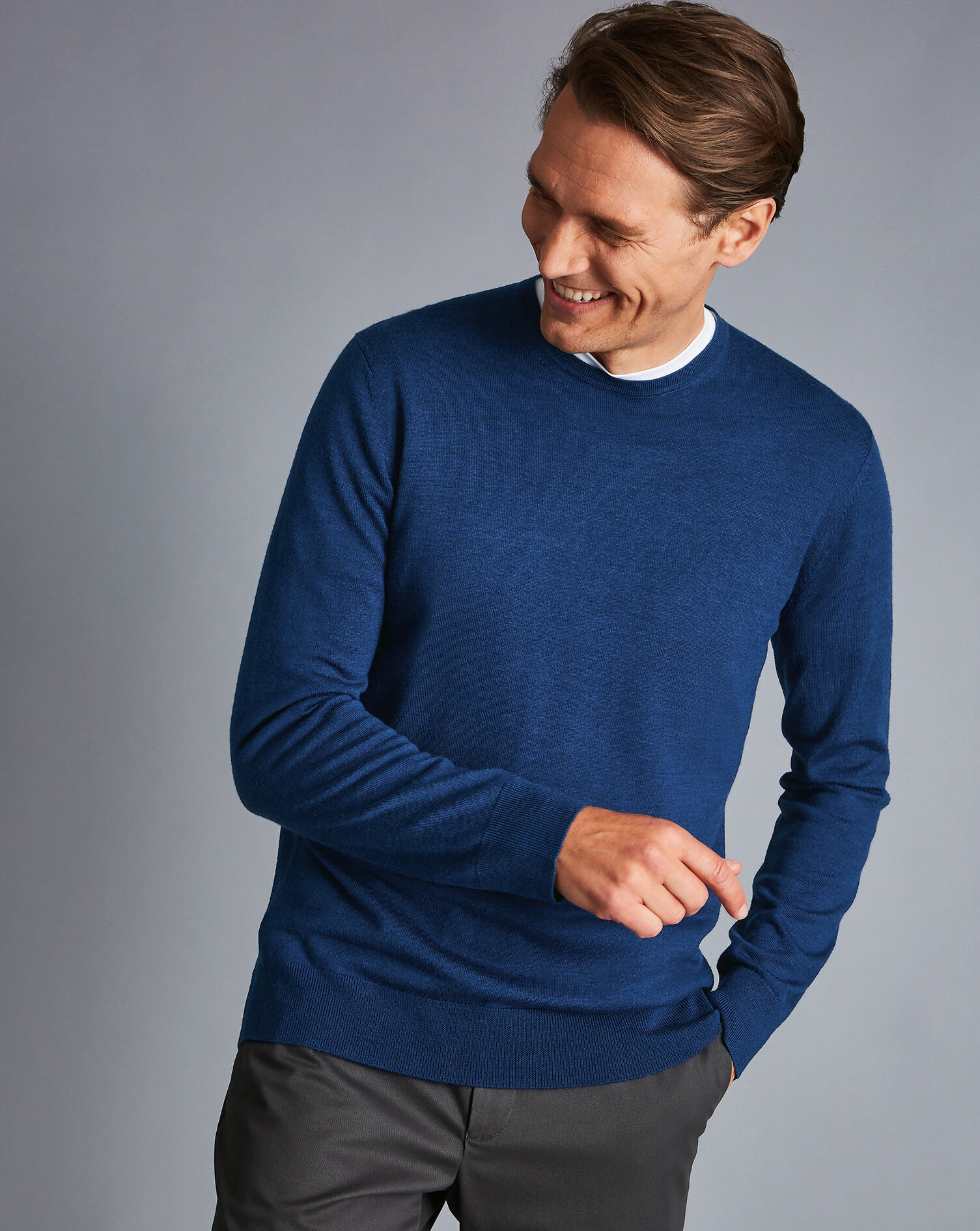 Charles Tyrwhitt Merino Crew Neck Sweater - Royal Blue