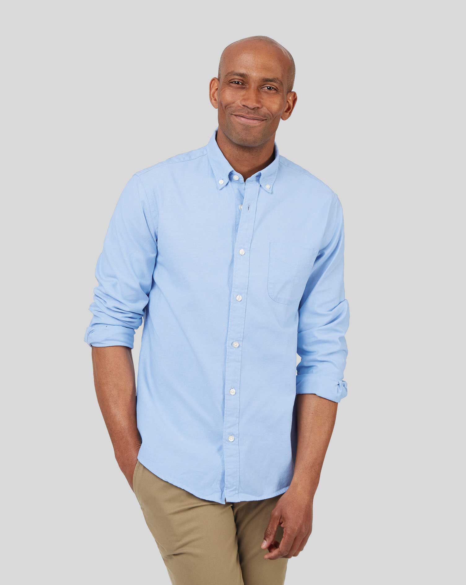 Charles Tyrwhitt Button-Down Collar Washed Oxford Shirt With Pocket - Sky