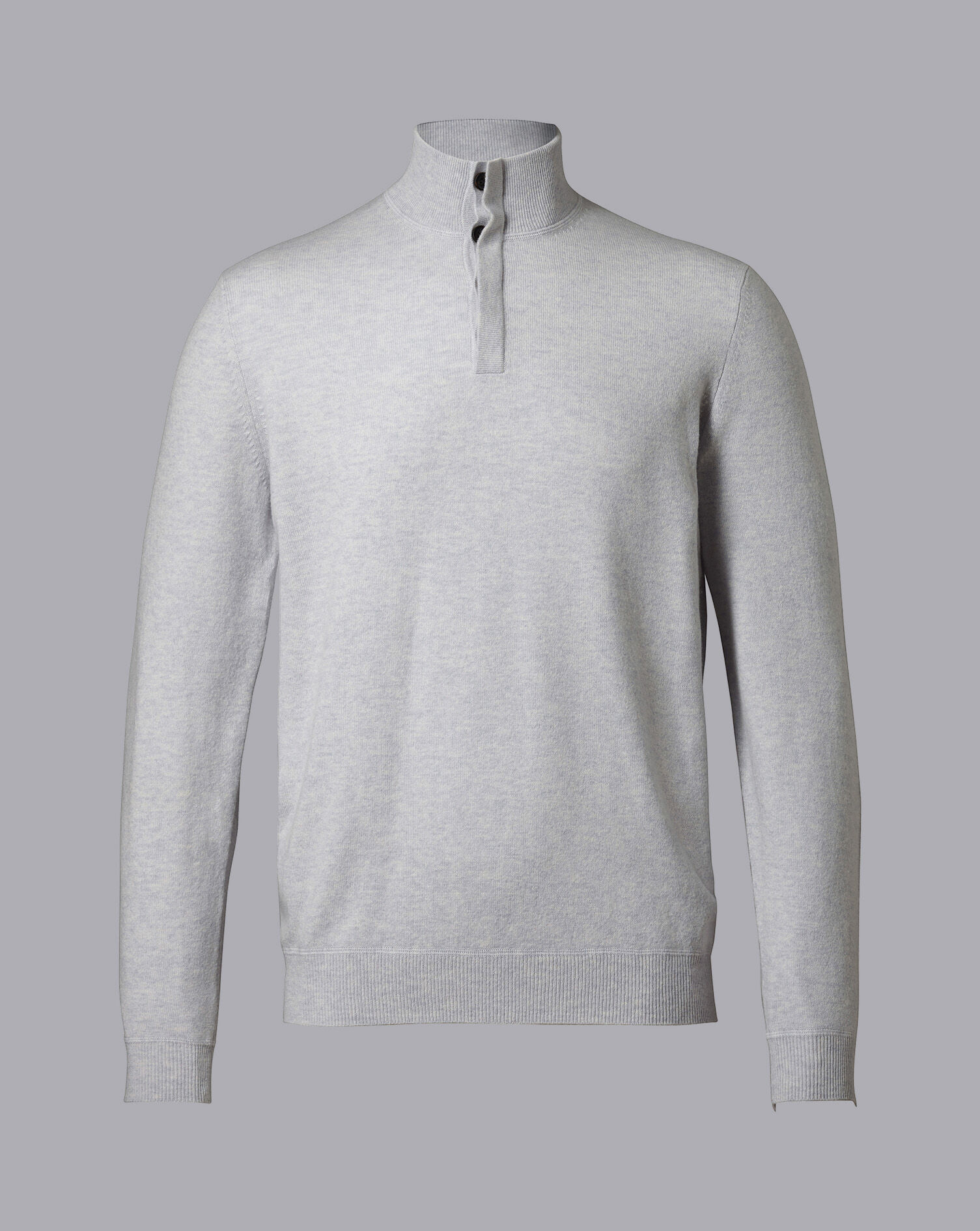 Charles Tyrwhitt Merino Cashmere Button Neck Sweater - Silver