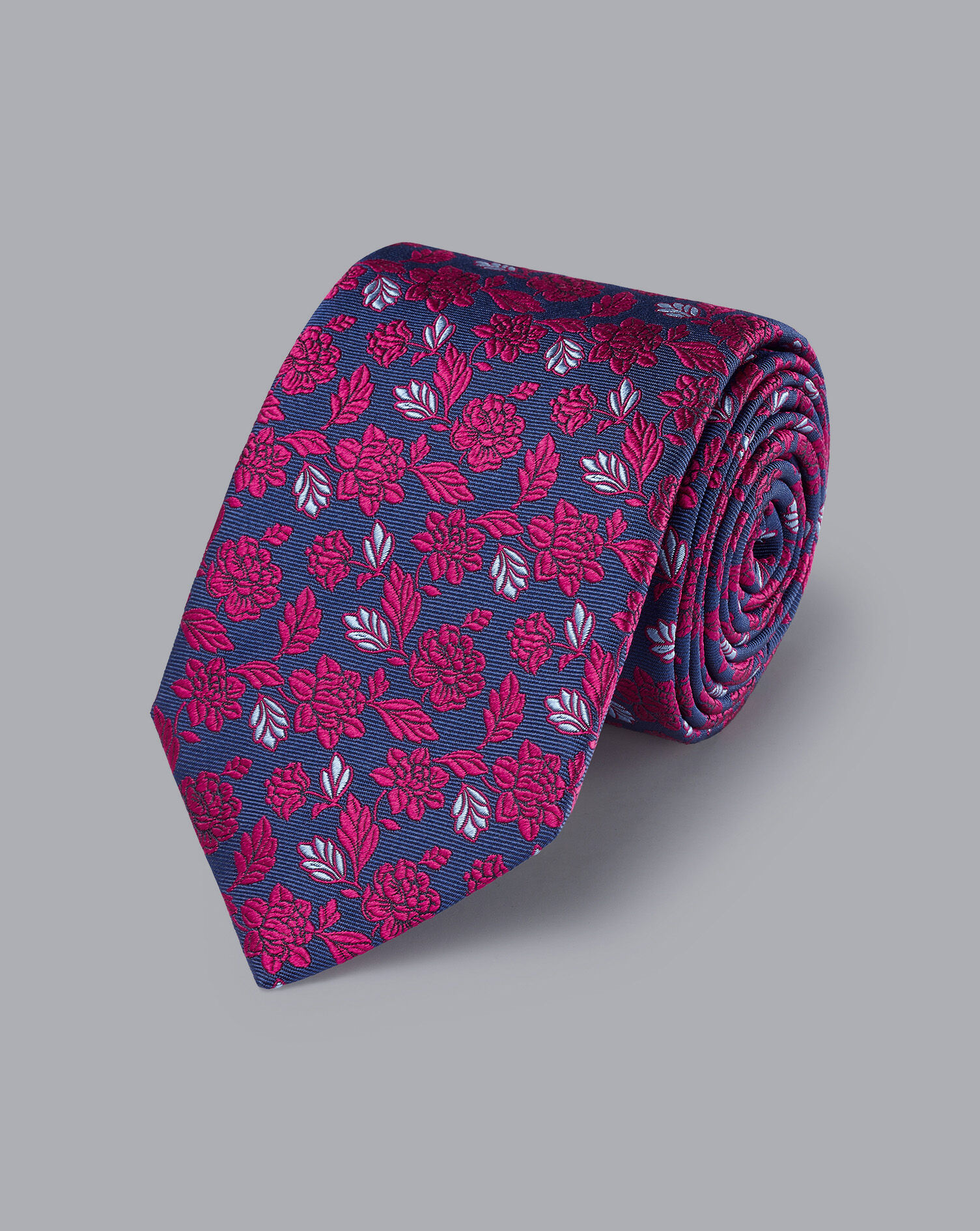 Charles Tyrwhitt Silk English Luxury Design Tie - Cobalt Blue & Dark Pink