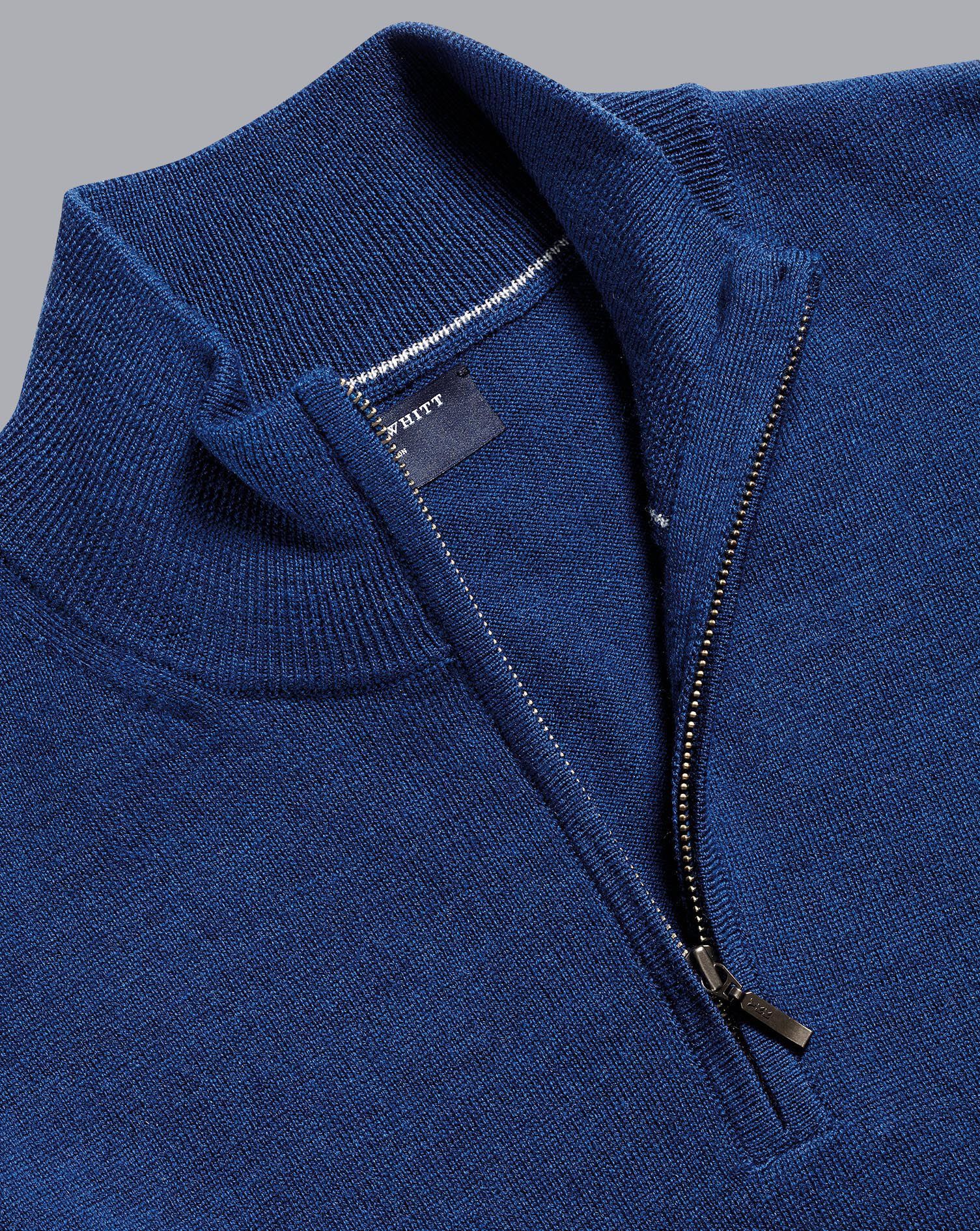 Charles Tyrwhitt Merino Zip Neck Sweater - Royal Blue