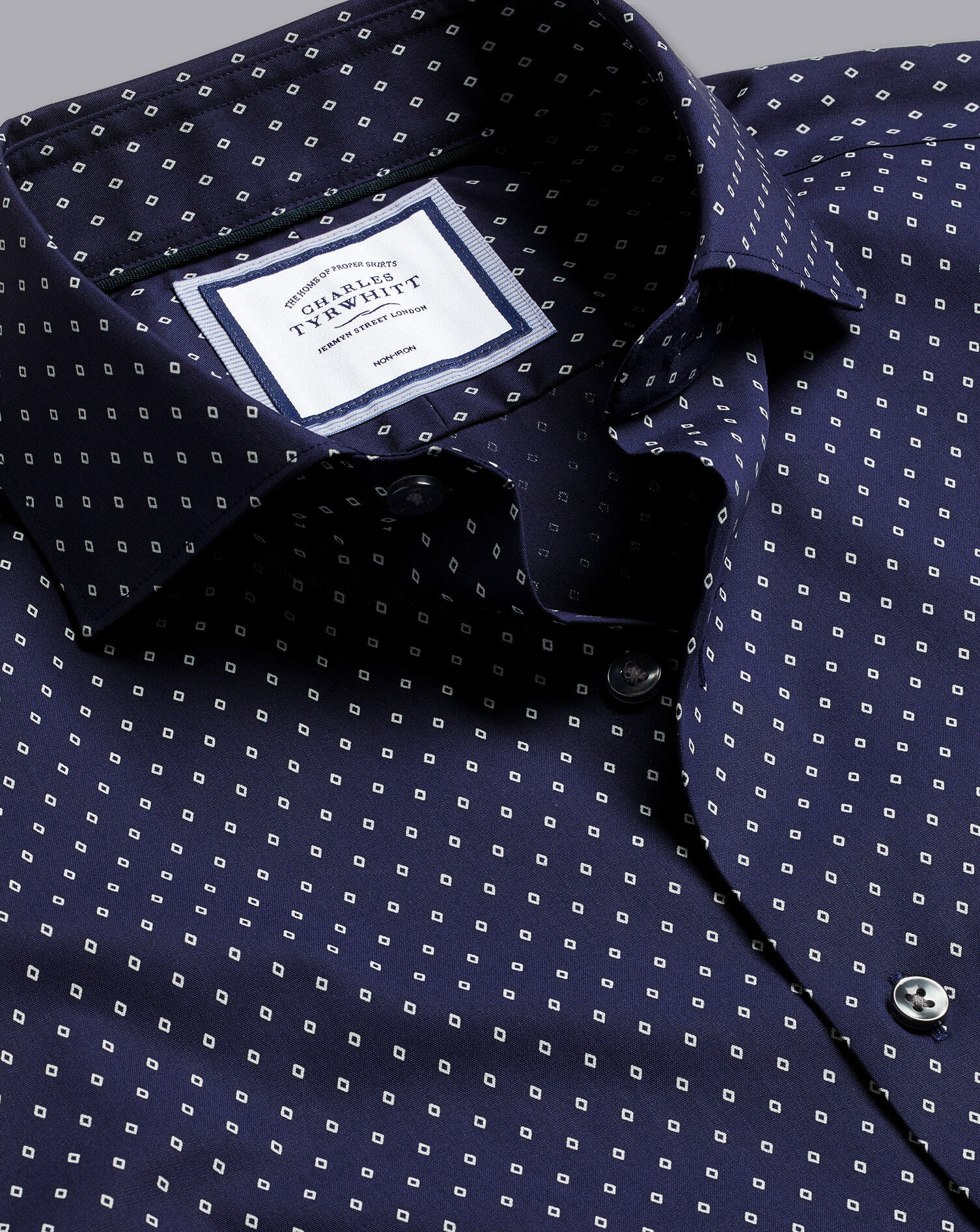 Charles Tyrwhitt Semi-Spread Collar Non-Iron Diamond Print Shirt - French Blue
