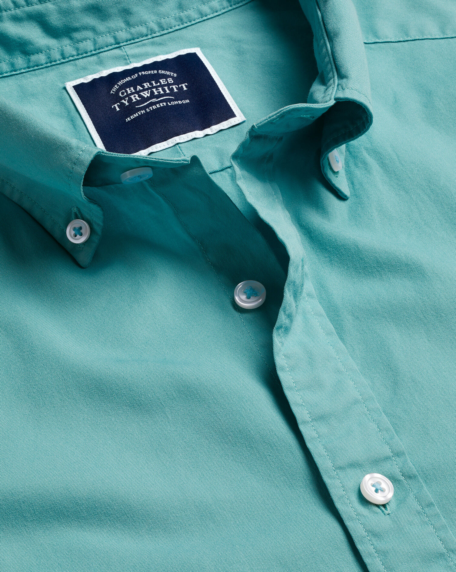 Charles Tyrwhitt Washed Fine Twill Shirt - Aqua Green