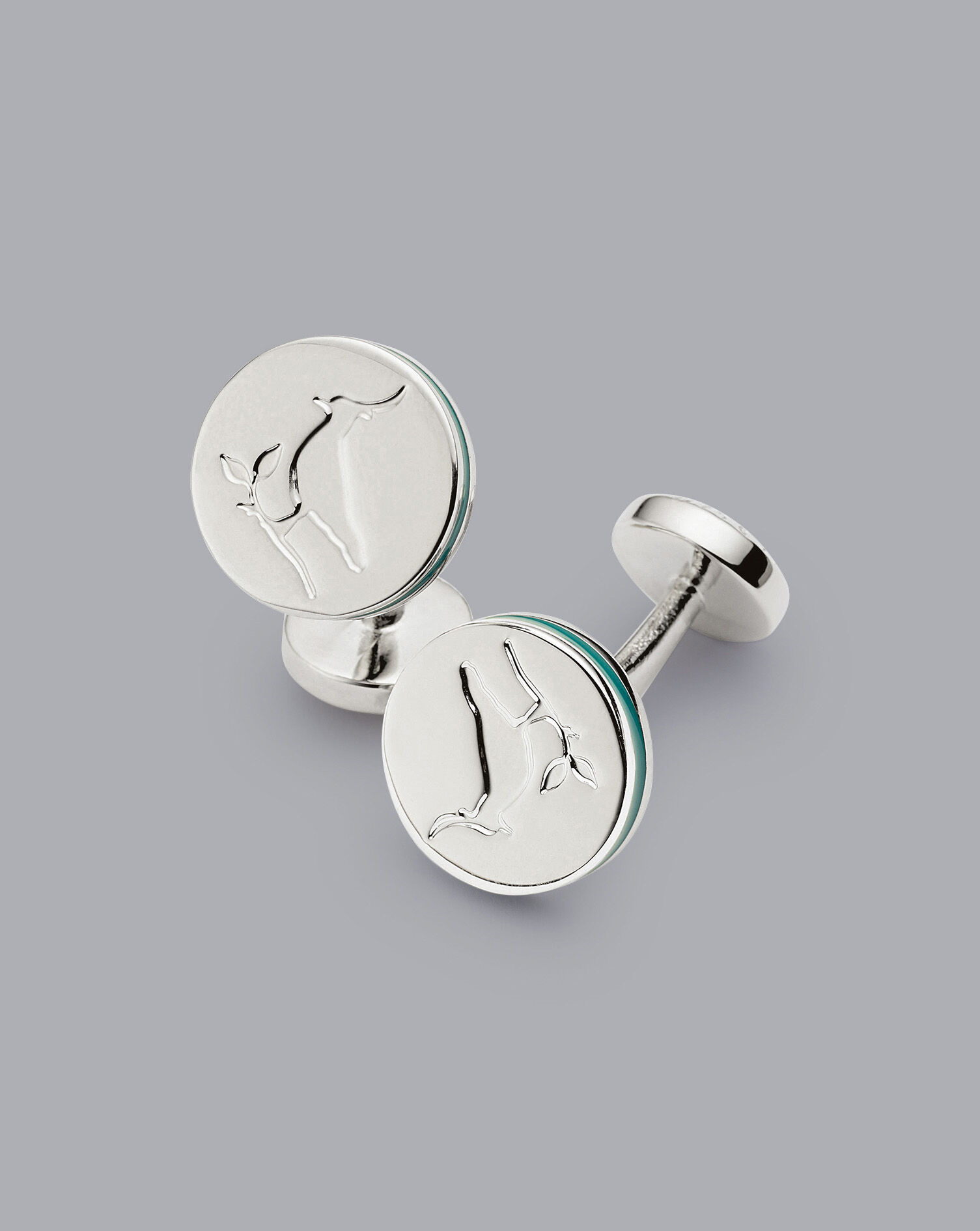 Charles Tyrwhitt Enamel Round Lapwing Cufflinks - Silver Grey