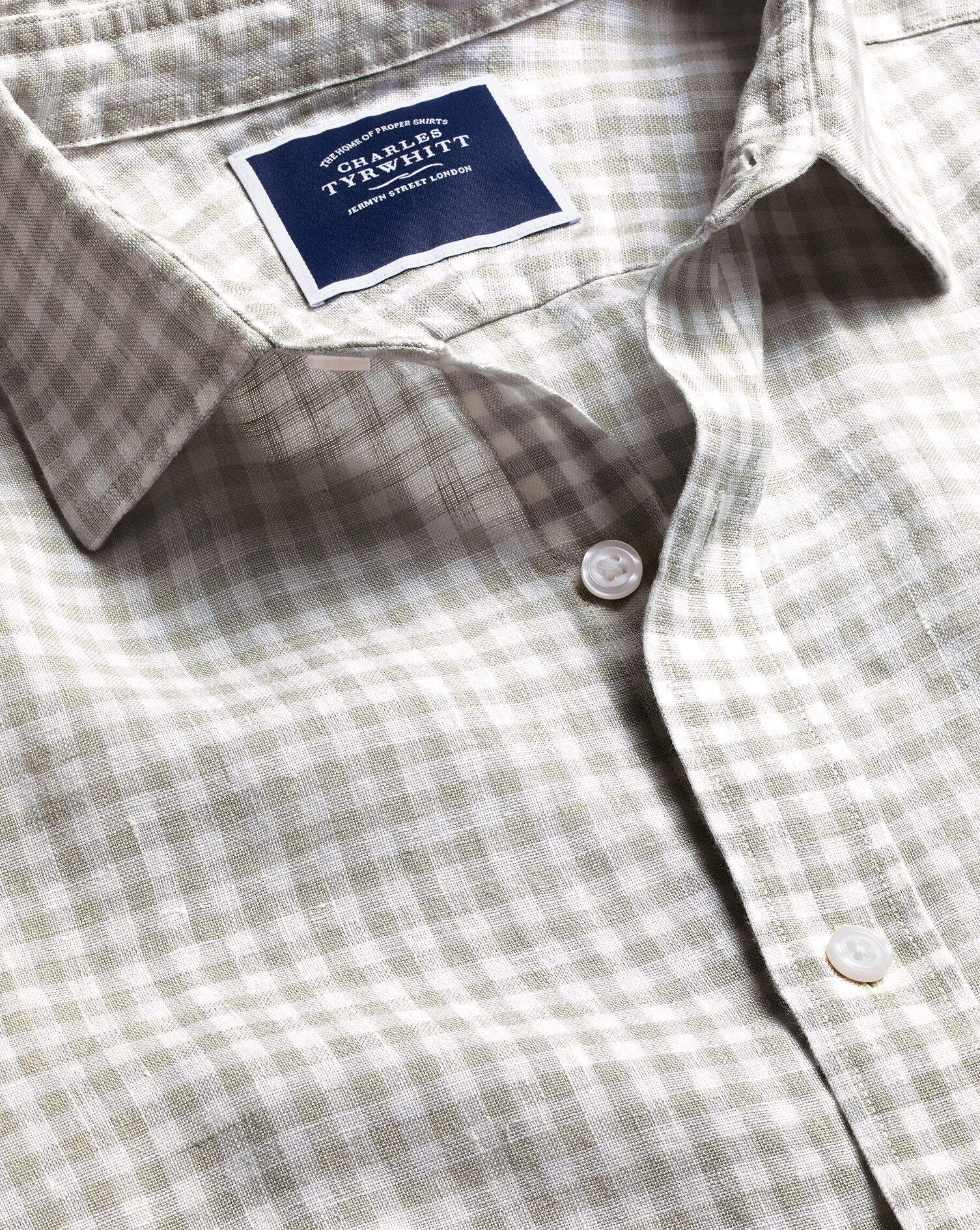 Charles Tyrwhitt Pure Linen Gingham Shirt - Silver Grey