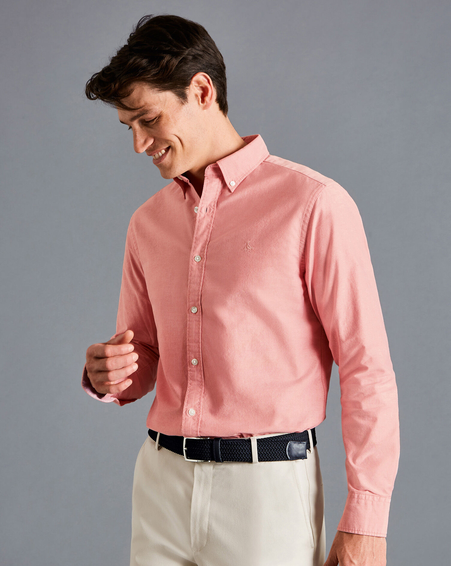 Charles Tyrwhitt Button-Down Collar Washed Oxford Shirt - Salmon Pink