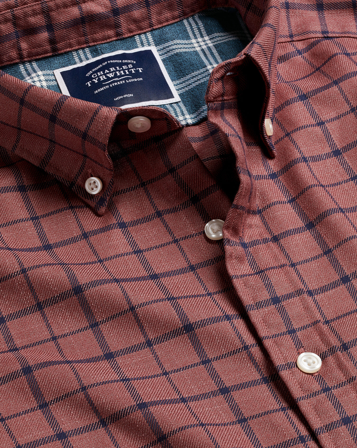 Charles Tyrwhitt Button-Down Collar Non-Iron Twill Check Shirt - Dark Pink