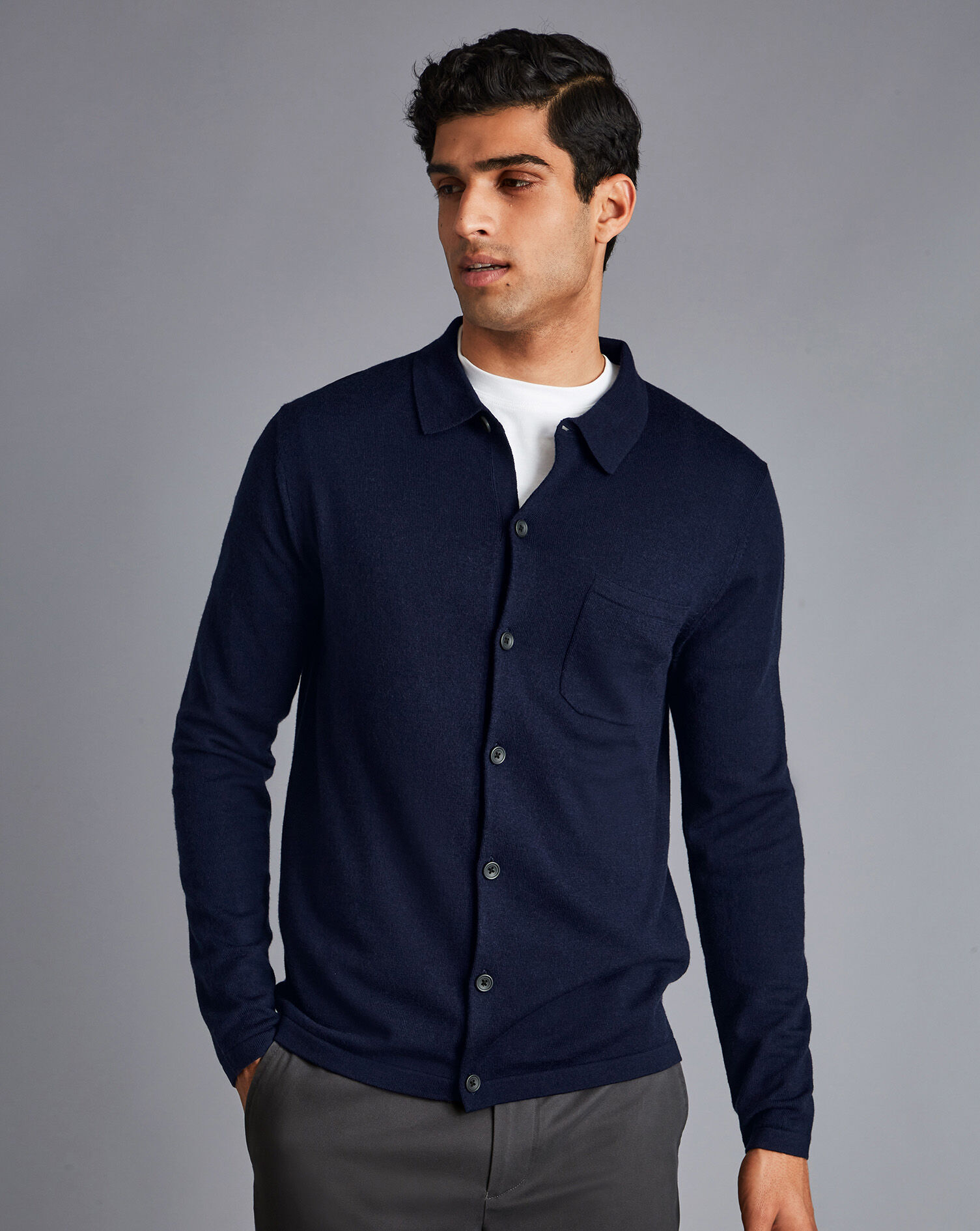 Charles Tyrwhitt Merino Shirt Cardigan - Navy