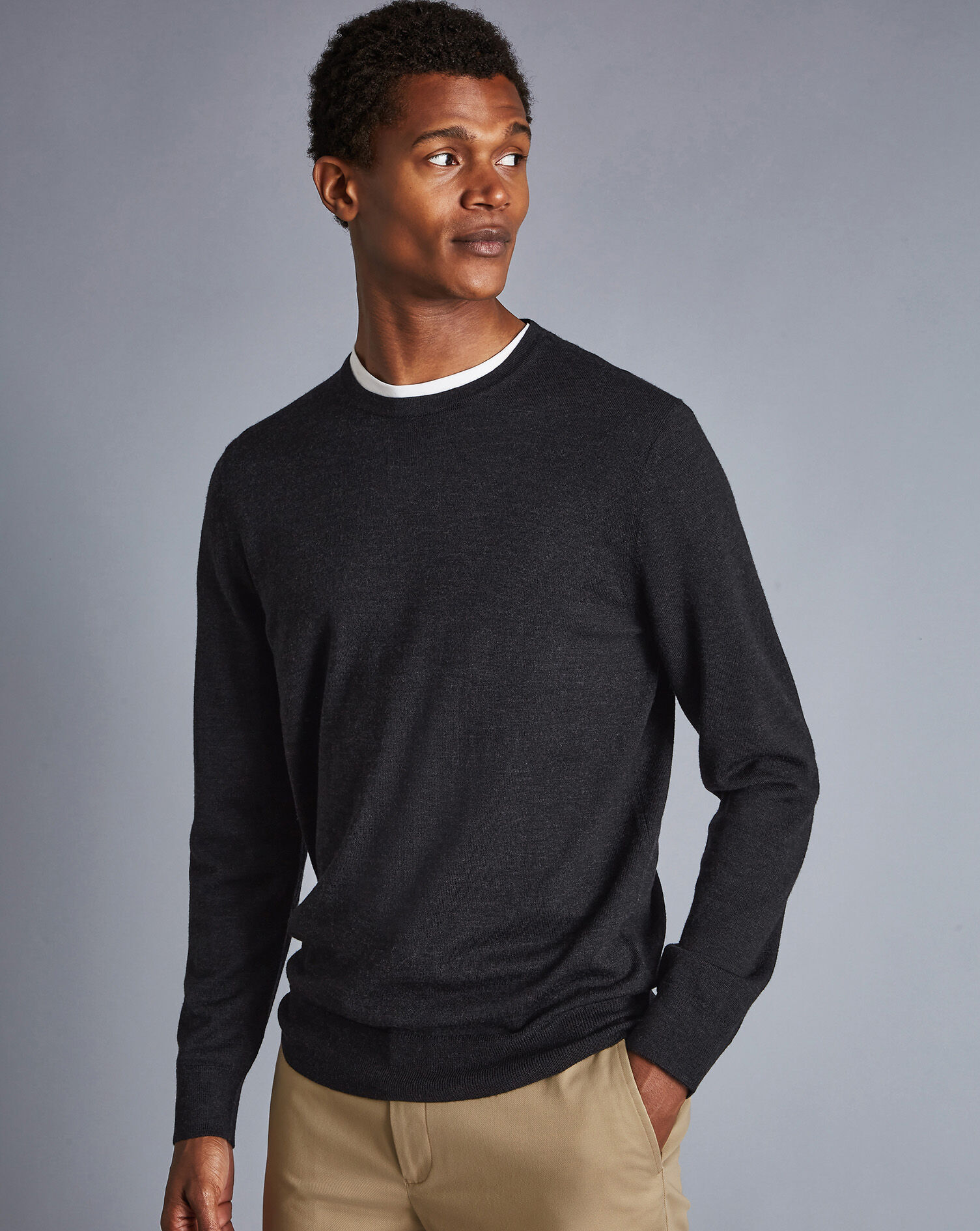 Charles Tyrwhitt Merino Crew Neck Sweater - Charcoal Grey