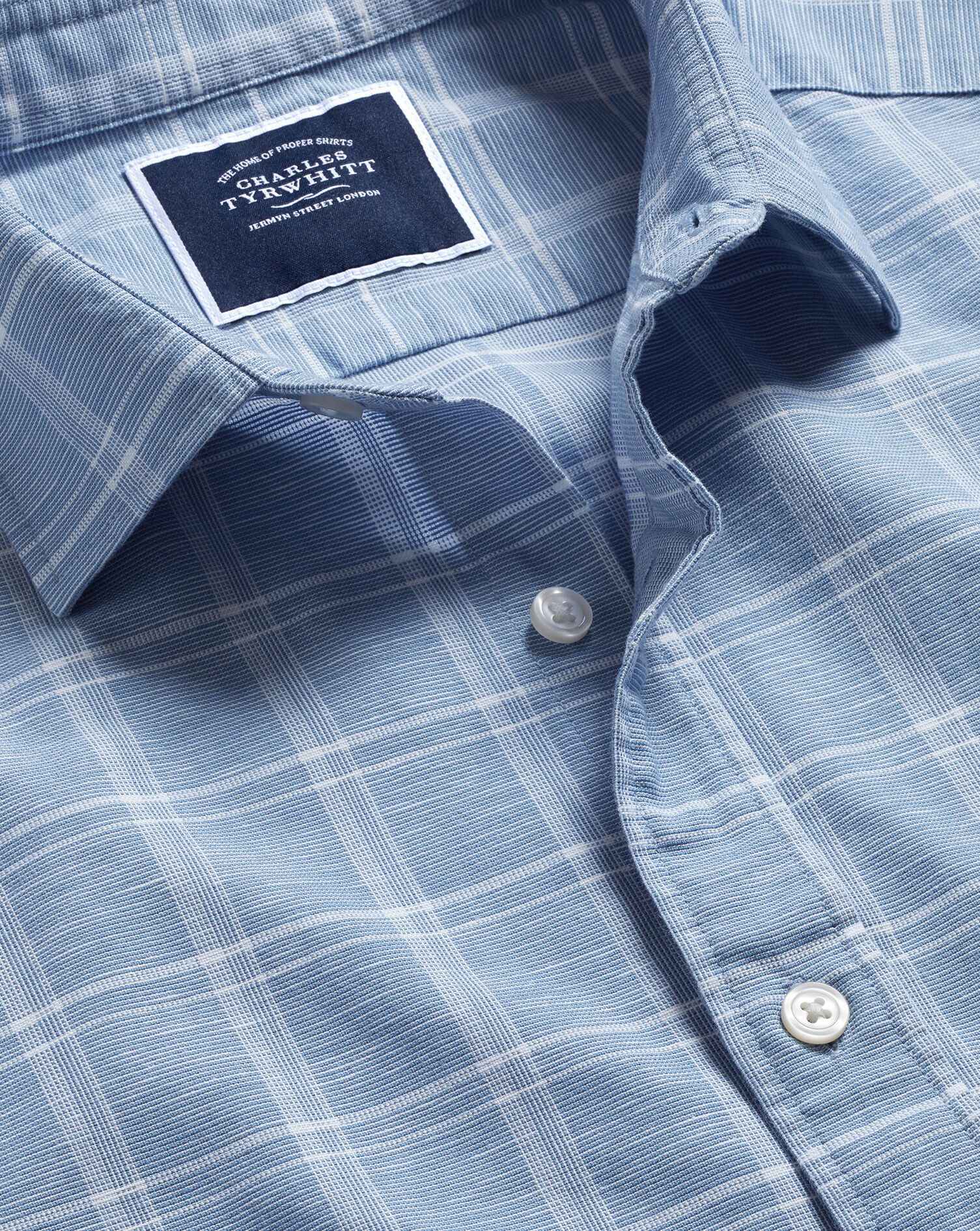 Charles Tyrwhitt Cotton Linen Oxford Check Short Sleeve Shirt - Indigo Blue