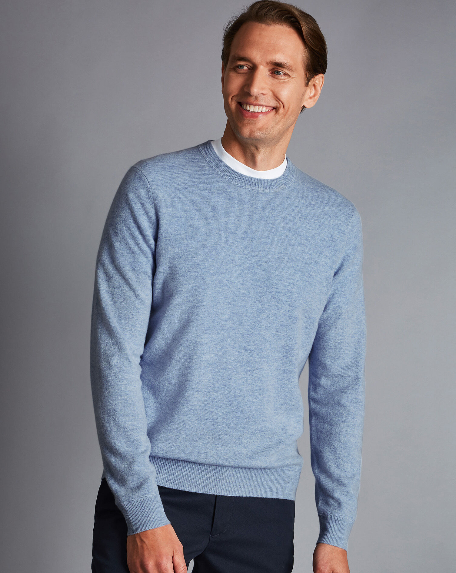 Charles Tyrwhitt Merino Cashmere Crew Neck Sweater - Sky