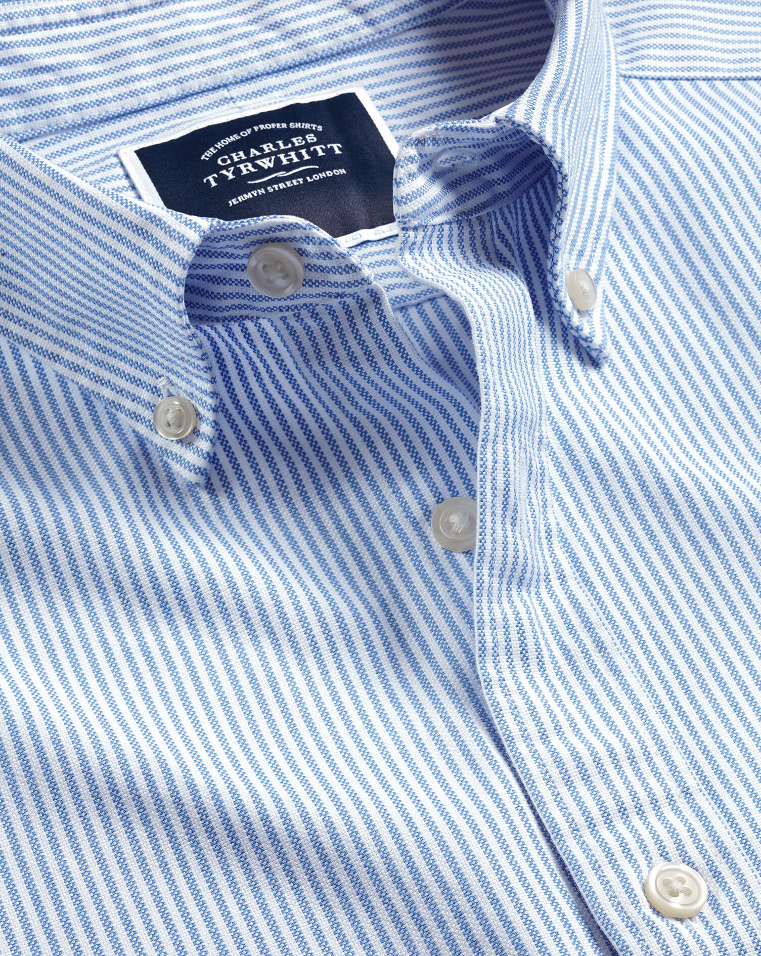 Charles Tyrwhitt Button-Down Collar Washed Oxford Stripe Shirt with Pocket - Ocean Blue