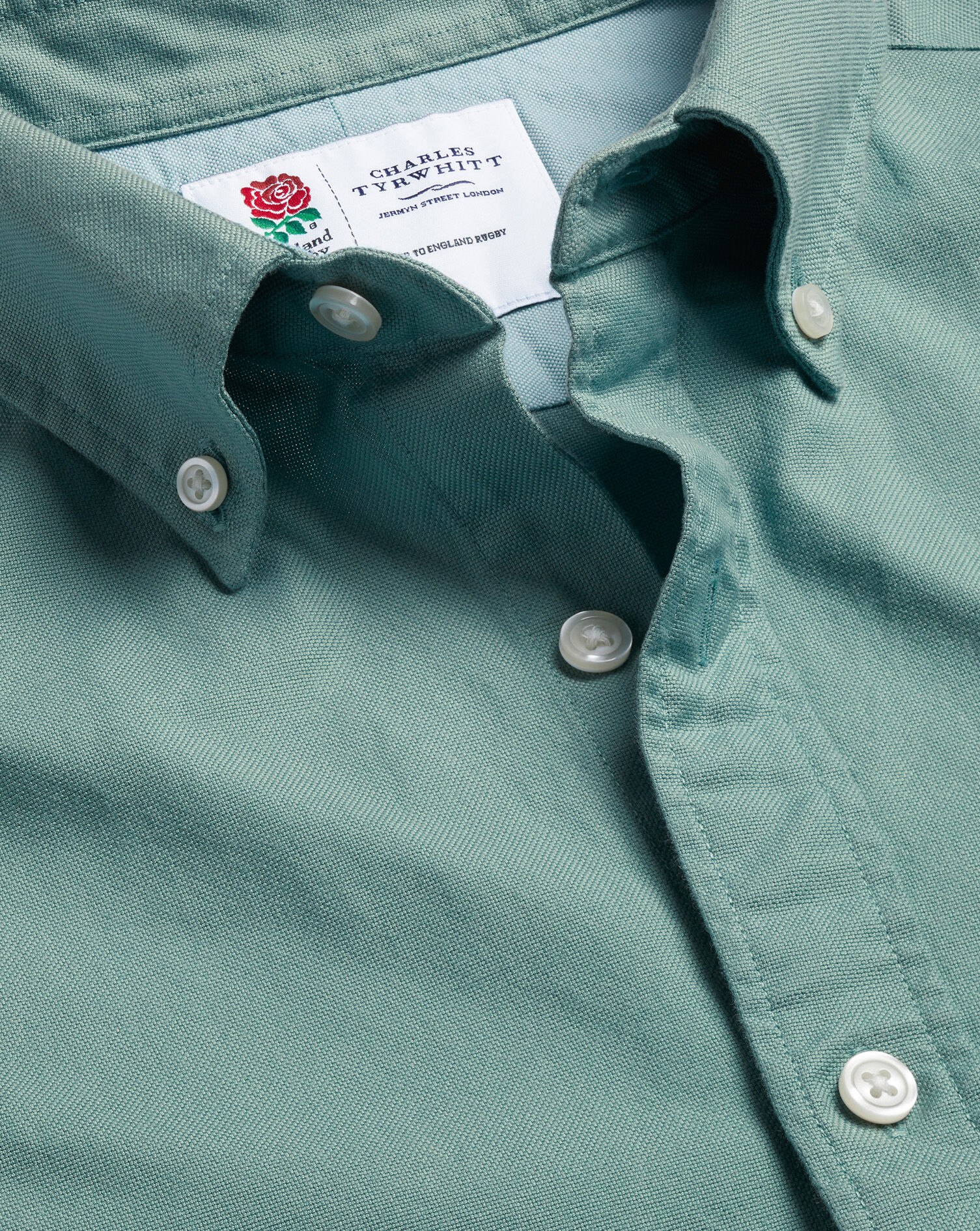 Charles Tyrwhitt England Rugby Button-Down Collar Washed Oxford Shirt - Aqua Green