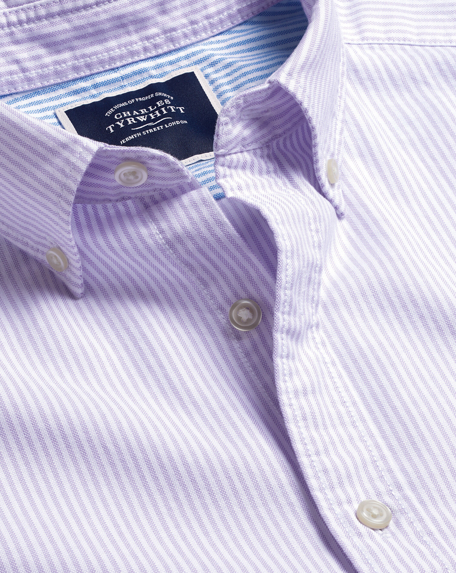 Charles Tyrwhitt Button-Down Collar Stretch Washed Oxford Stripe Shirt - Mauve