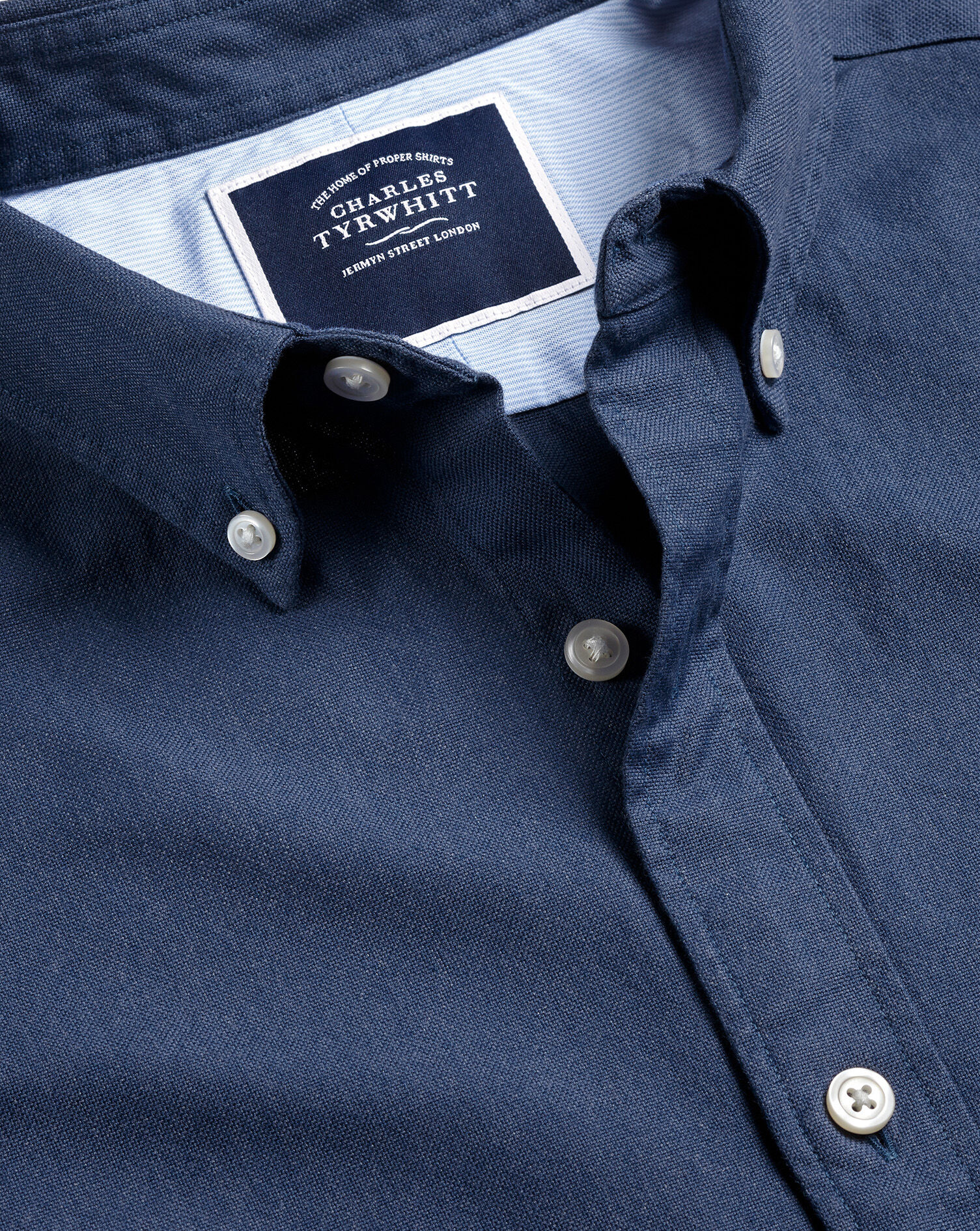 Charles Tyrwhitt Button-Down Collar Washed Oxford Shirt with Pocket - Dark Blue Melange