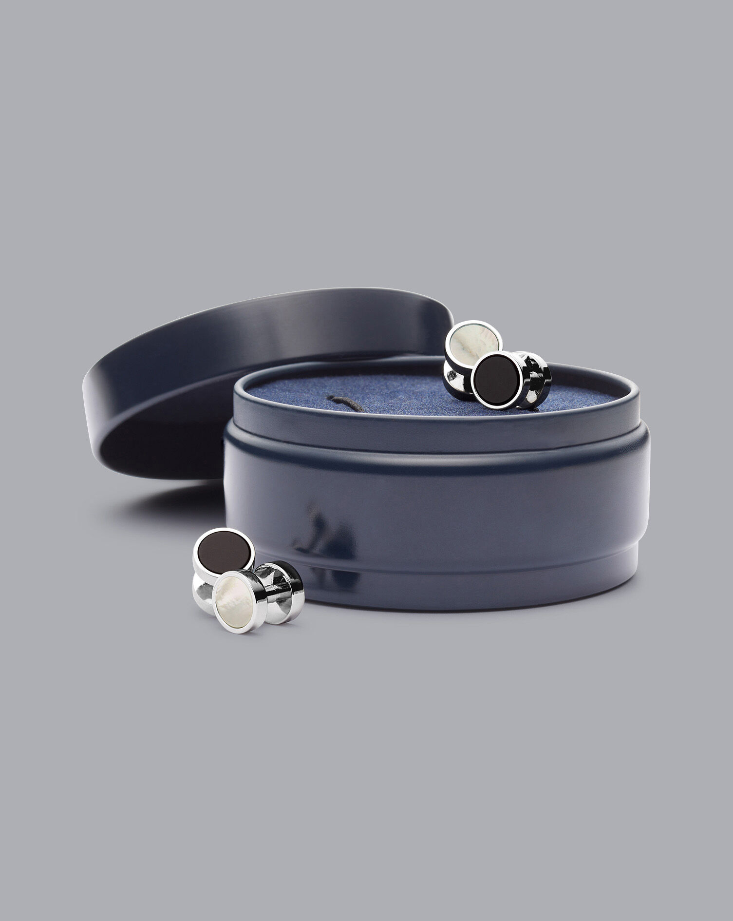 Charles Tyrwhitt Mother of Pearl and Onyx Evening Studs - Silver