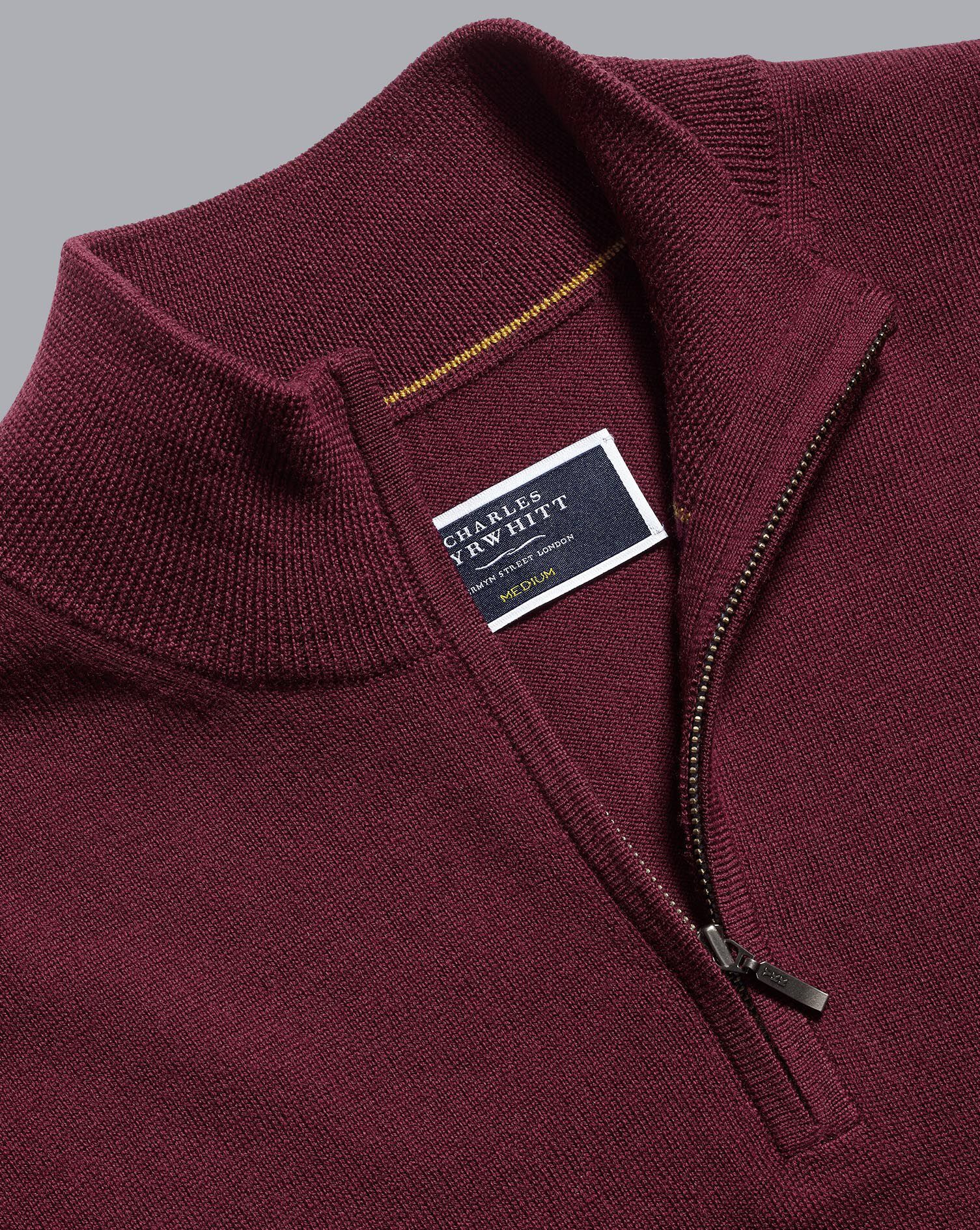Charles Tyrwhitt Merino Zip Neck Sweater - Burgundy