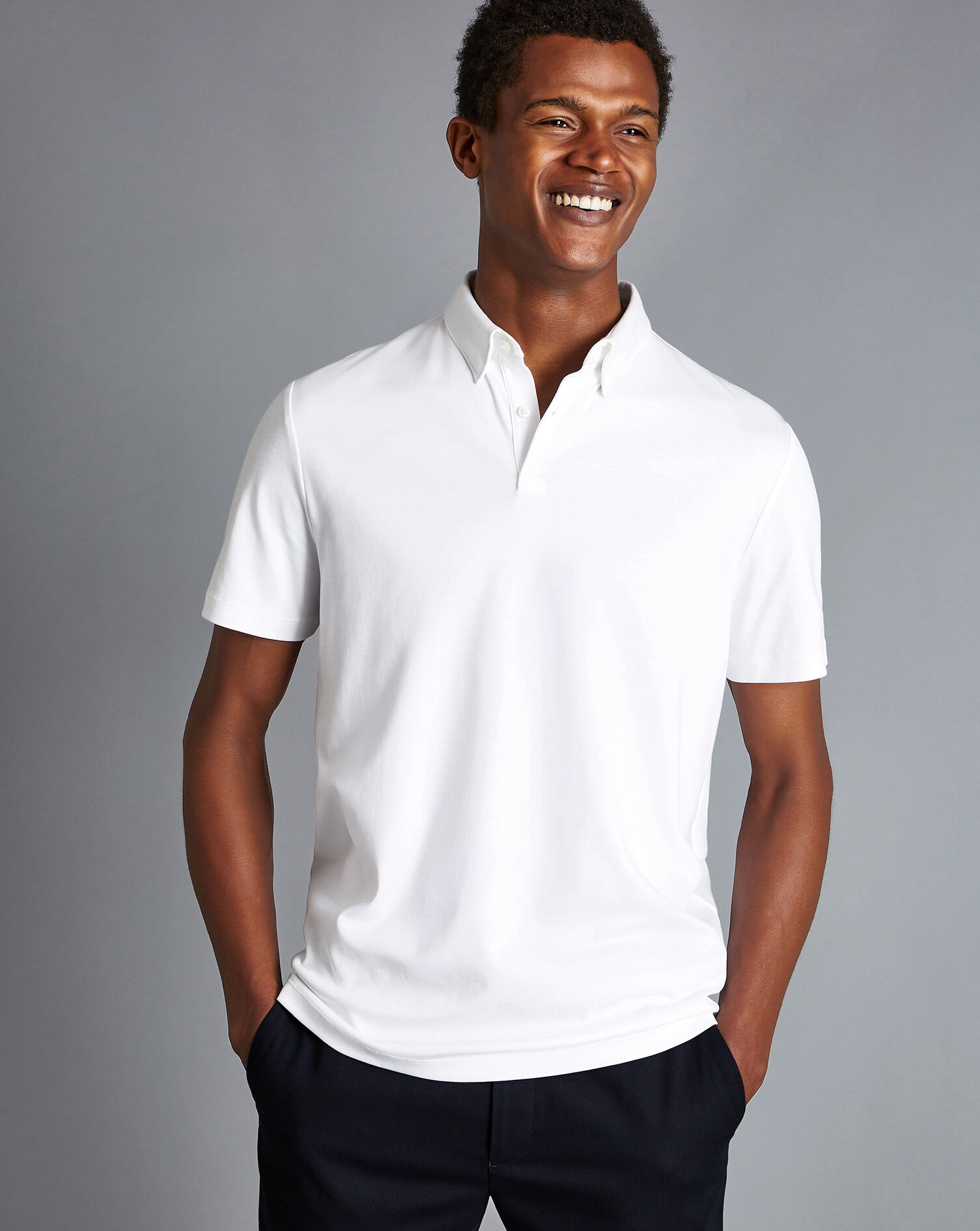 Charles Tyrwhitt Smart Short Sleeve Jersey Polo - White