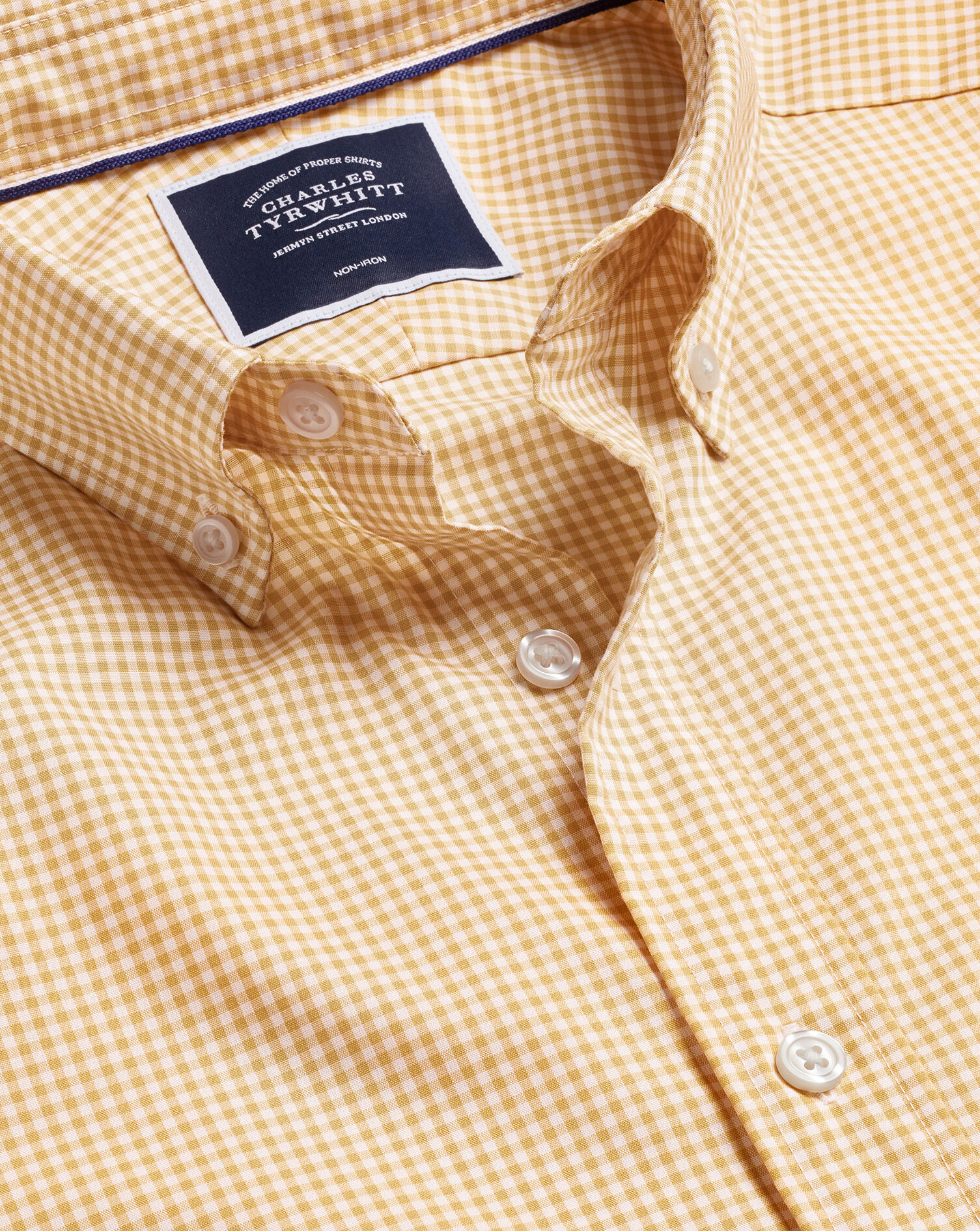 Charles Tyrwhitt Button-Down Collar Non-Iron Stretch Mini Gingham Short Sleeve Shirt - Sunflower