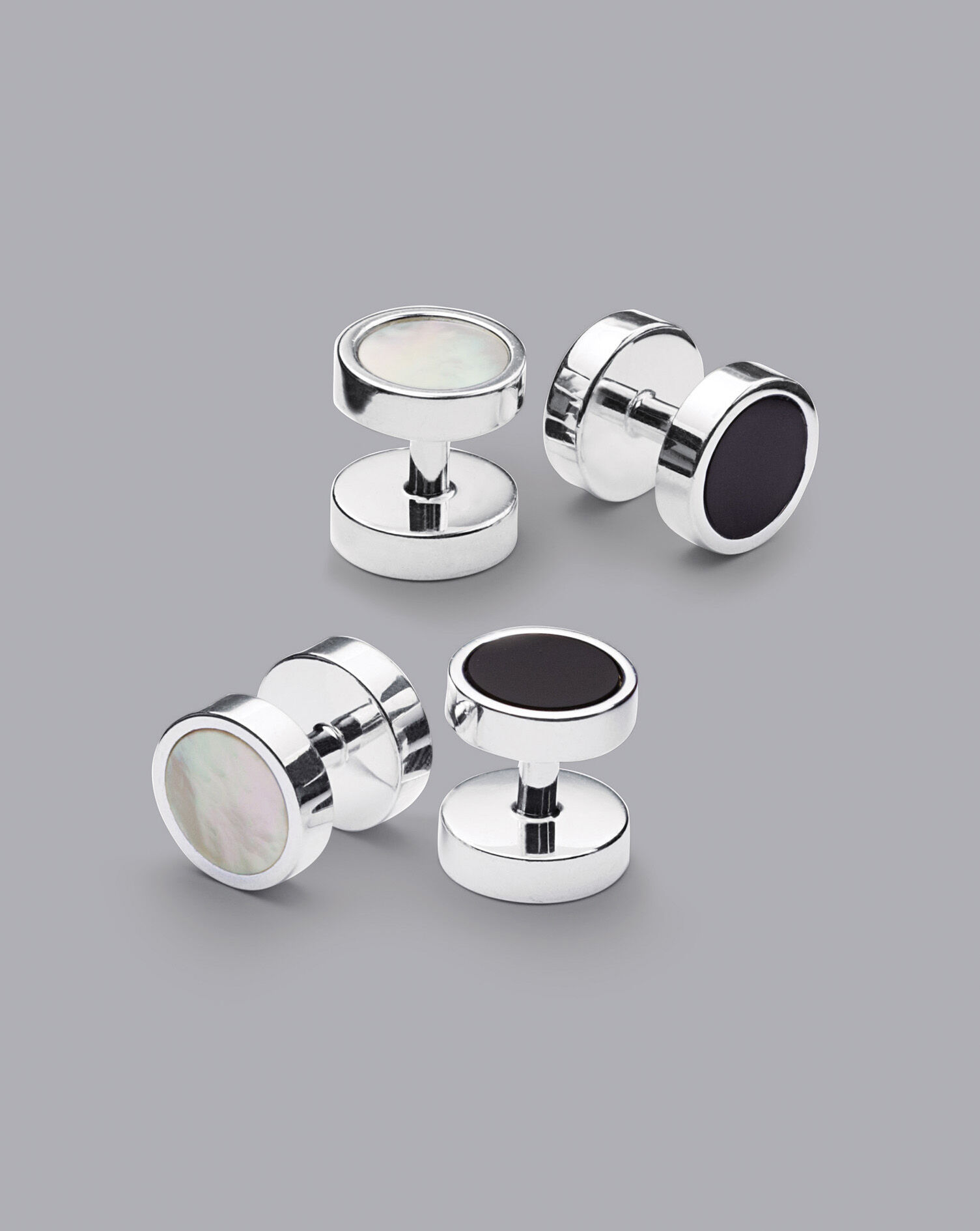Charles Tyrwhitt Mother of Pearl and Onyx Evening Studs - Silver